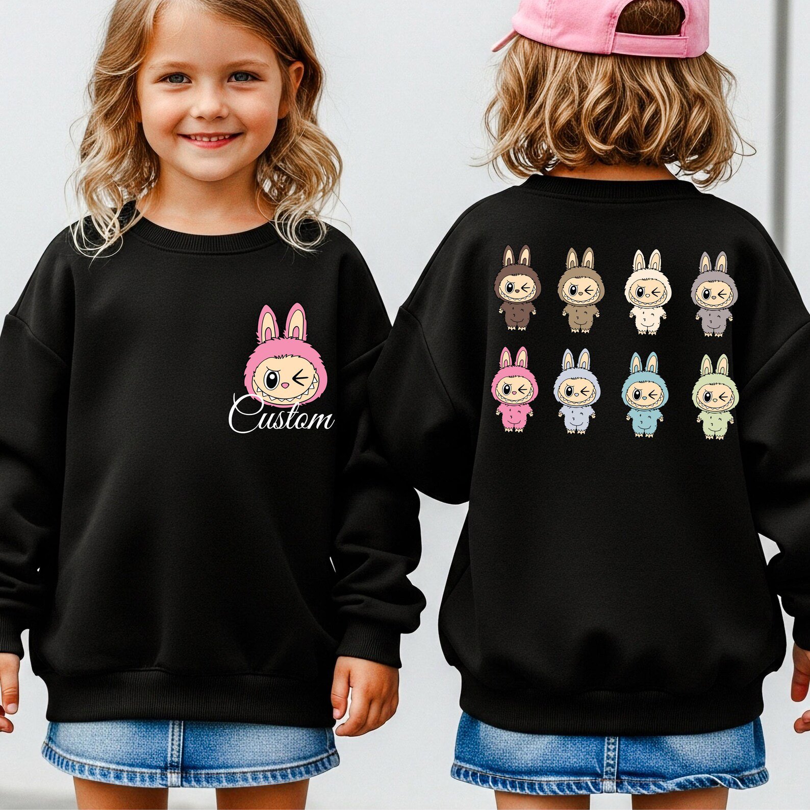 Custom Cartoon Monster Shirt, Personalized Kids Birthday T Shirt, Toddler Matching Outfit, Girls Front and Back print Custom Name La Bu Tee 2