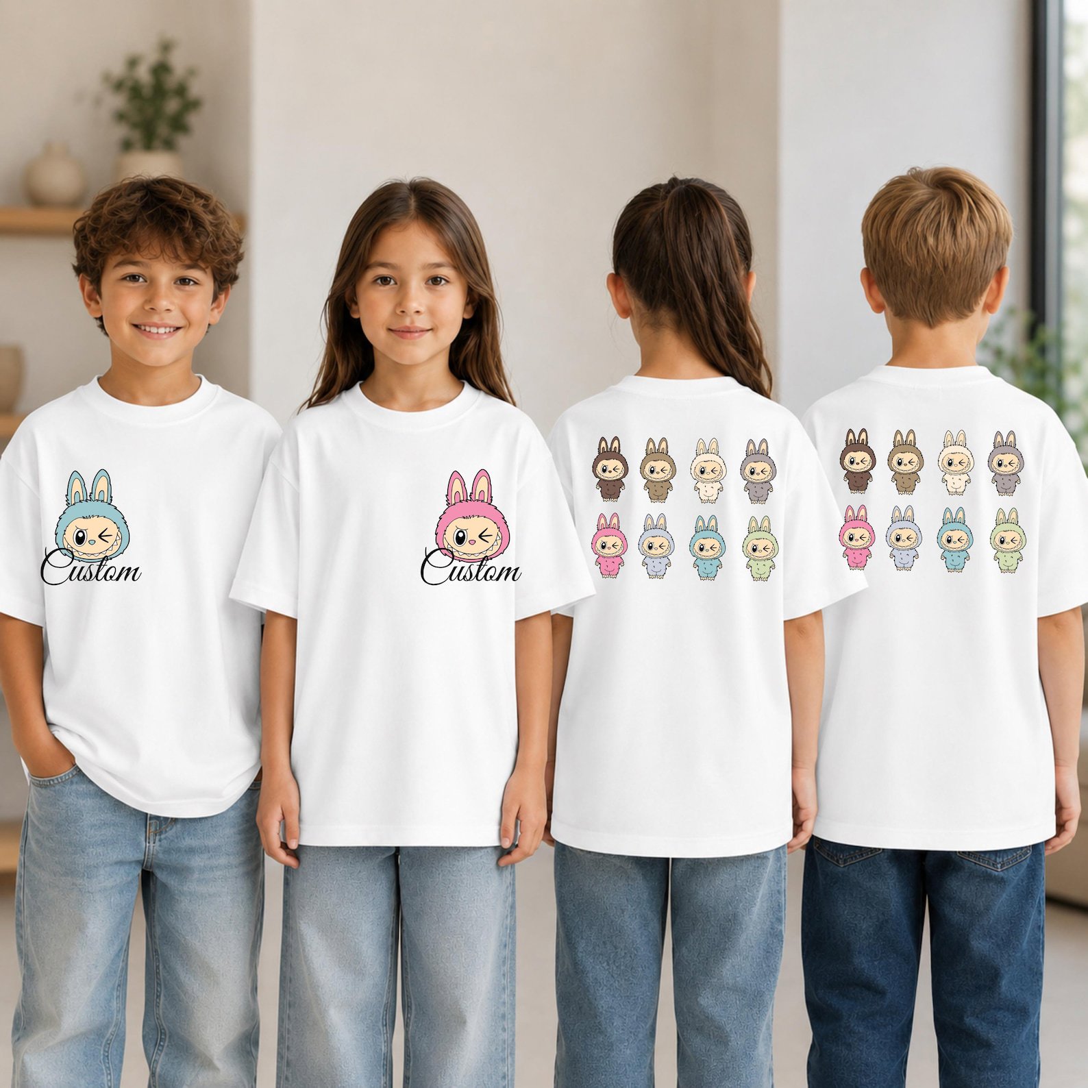 Custom Cartoon Monster Shirt, Personalized Kids Birthday T Shirt, Toddler Matching Outfit, Girls Front and Back print Custom Name La Bu Tee 4