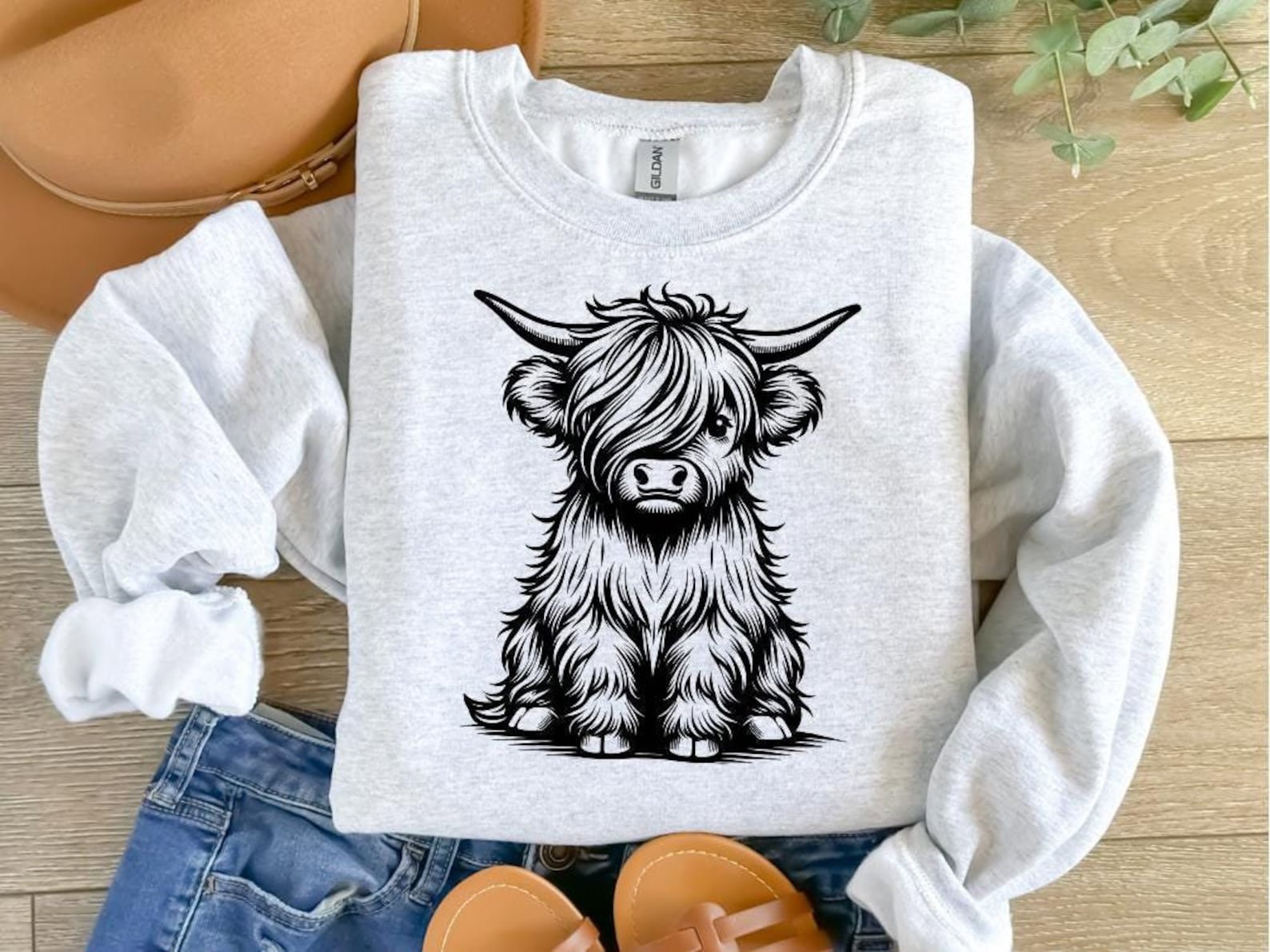 Highland Cow Sweatshirt, Western Cowgirl Shirt, Farm Life Crewneck, Country Ranch Gift, Cute Cow Shirt, Highland Cow Tee 6