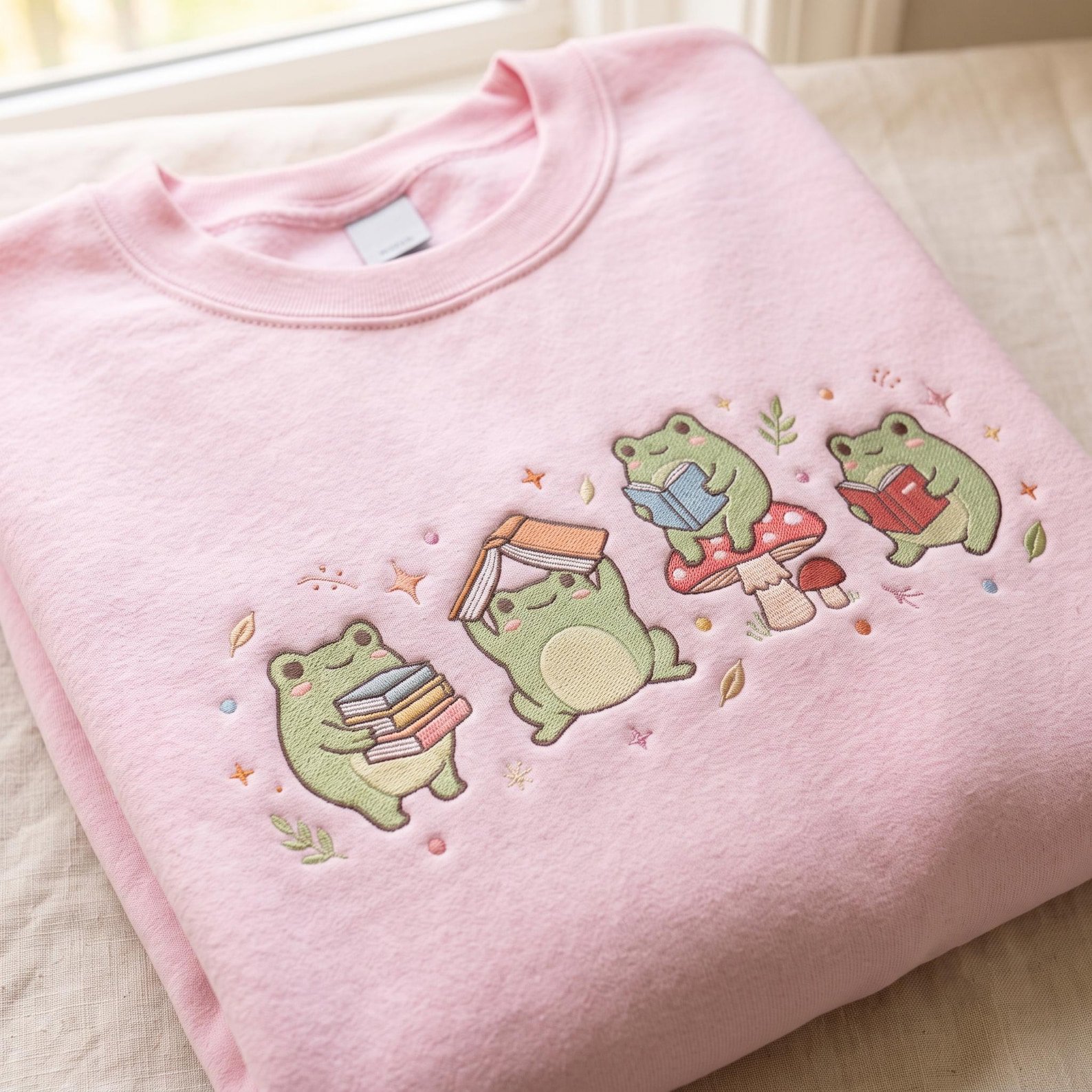 Embroidered Frog Reading Sweatshirt, Frog Teacher Book Lover Gift Stamp Shirt, Reader Bookish Gift, Bookish Gift for Librarian Shirt 2