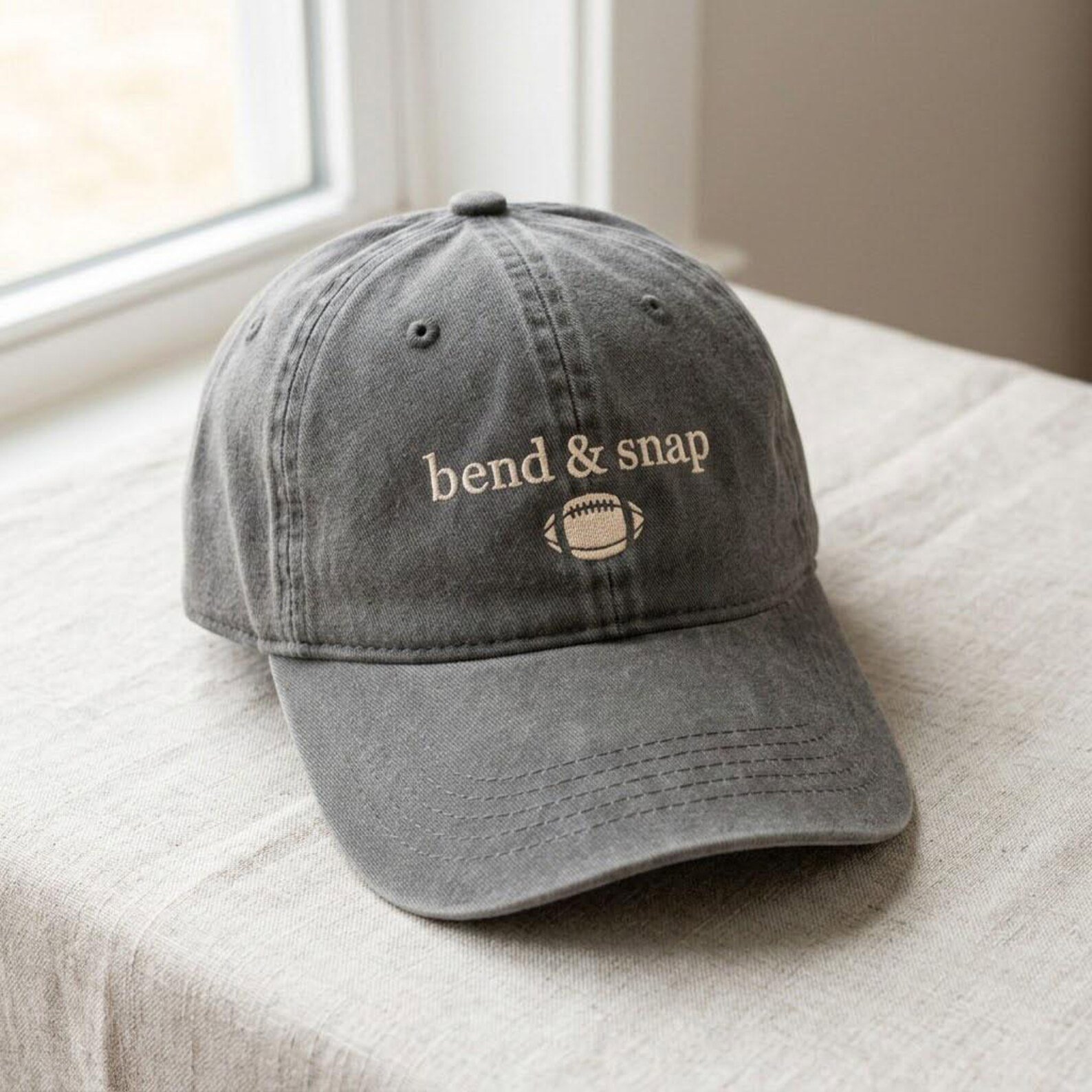 Bend and Snap Football Embroidered Washed Hat, Funny Football Dad Hat, Game Day Cap, Vintage Sports Hat, Football Lover Gift 1