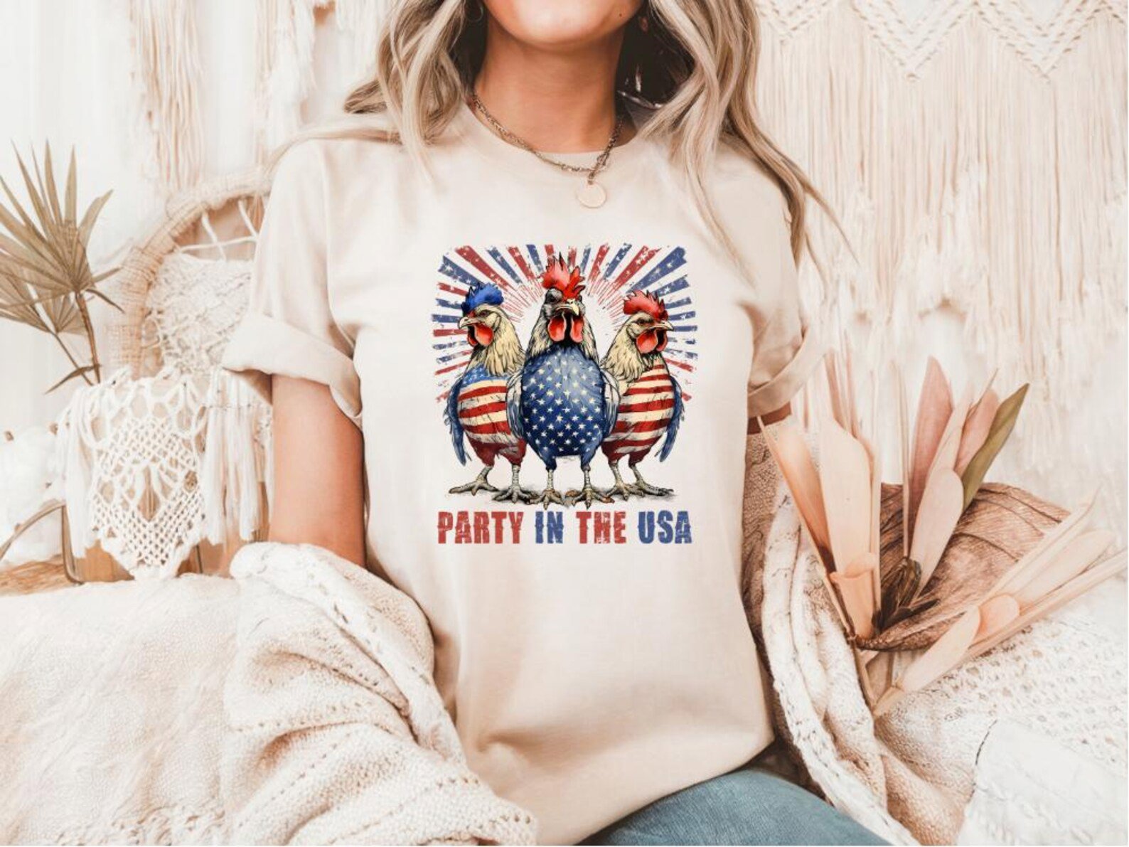 Funny 4th of July Chicken T-Shirt: Patriotic USA Rooster Tee 3