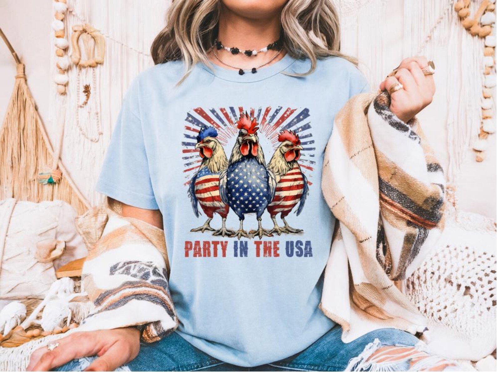 Funny 4th of July Chicken T-Shirt: Patriotic USA Rooster Tee 2