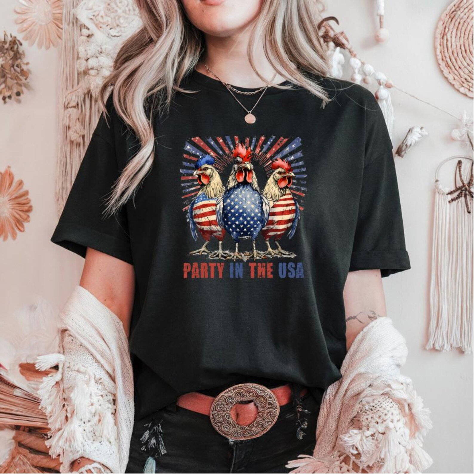 Funny 4th of July Chicken T-Shirt: Patriotic USA Rooster Tee 6
