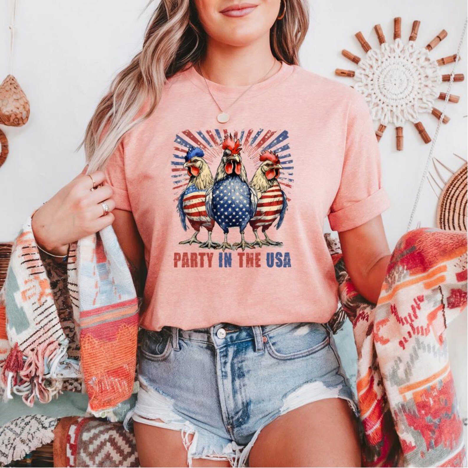 Funny 4th of July Chicken T-Shirt: Patriotic USA Rooster Tee 5