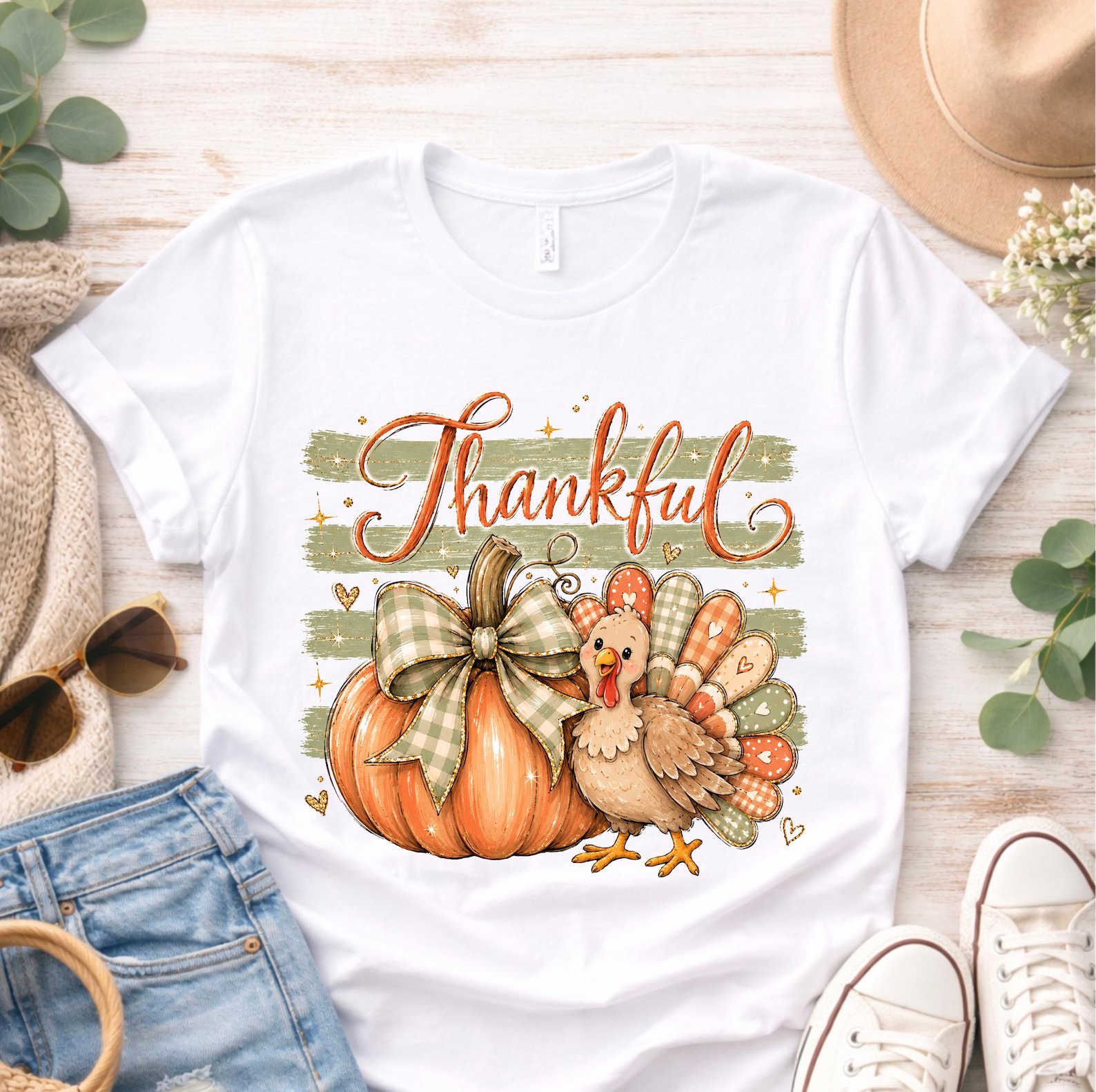 Thankful Turkey Pumpkin Shirt, Thanksgiving dinner matching Family Fall Tee 7