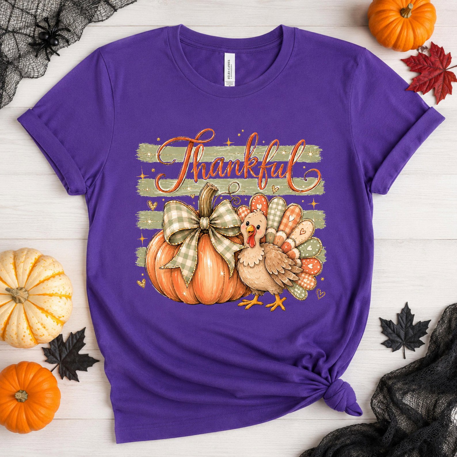 Thankful Turkey Pumpkin Shirt, Thanksgiving dinner matching Family Fall Tee 9
