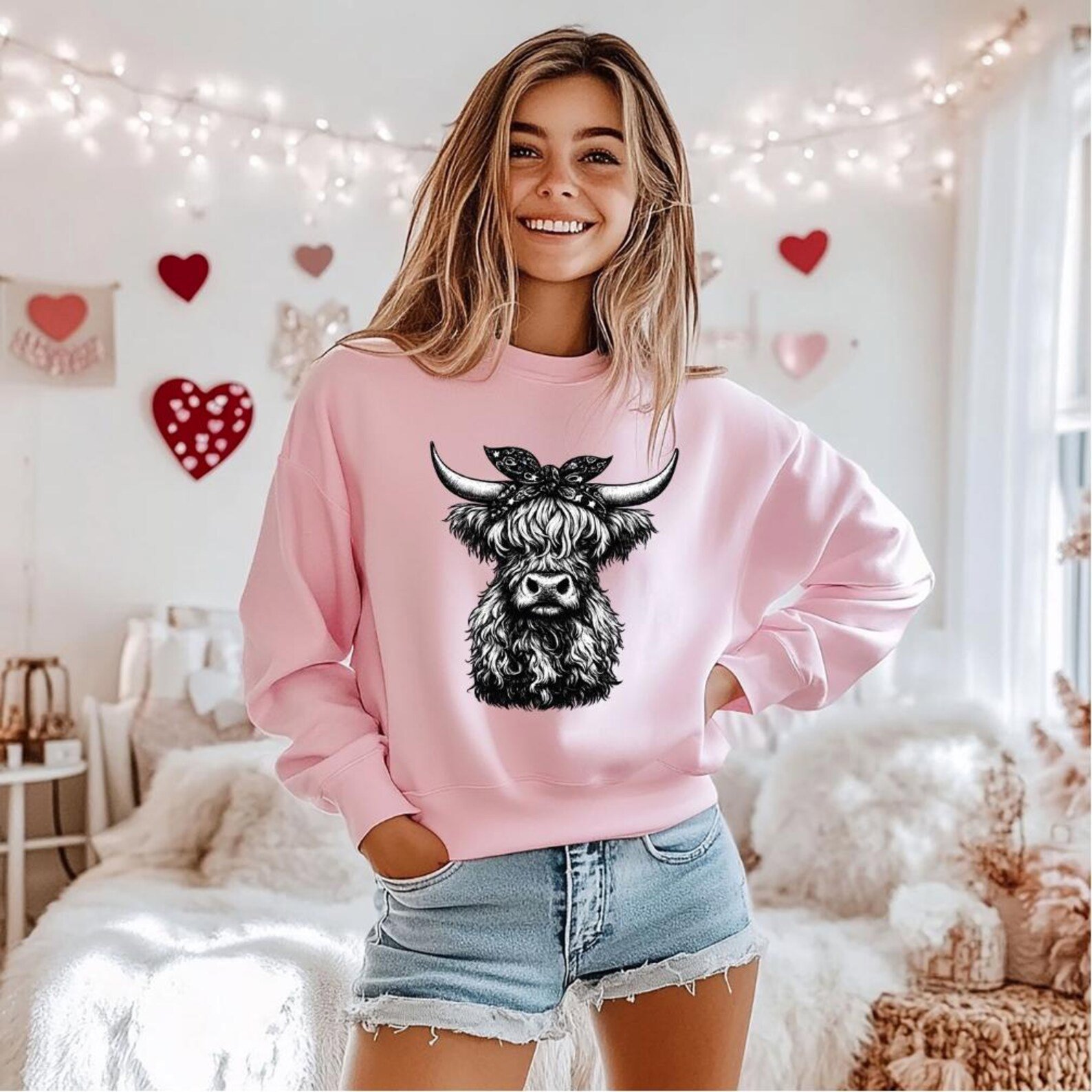 Highland Cow Sweatshirt, Cute Highland Cow Shirt, Western Cowgirl Crewneck, Farmhouse Ranch Life Tee, Country Cattle Lover Gift 5