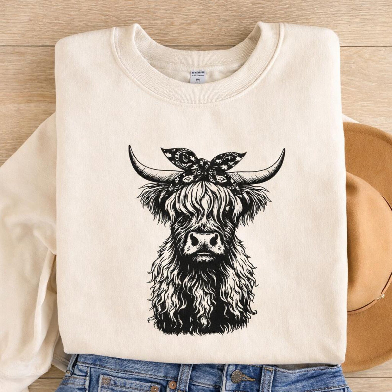 Highland Cow Sweatshirt, Cute Highland Cow Shirt, Western Cowgirl Crewneck, Farmhouse Ranch Life Tee, Country Cattle Lover Gift 7