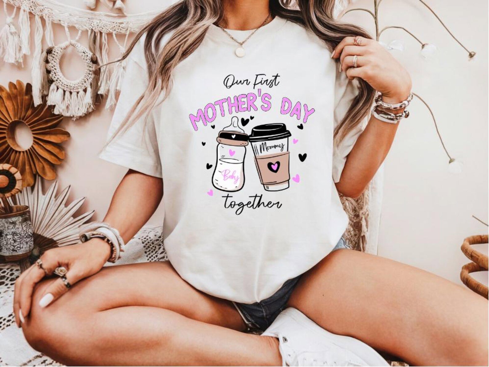 New Mom Mother's Day Shirt: Coffee & Baby Bottle Design 1