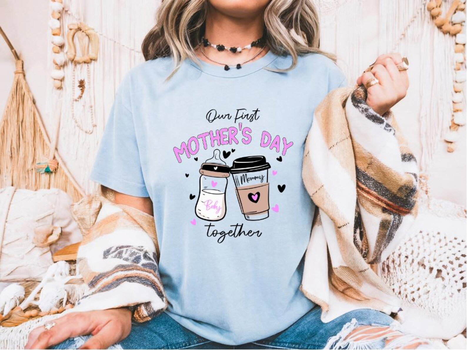 New Mom Mother's Day Shirt: Coffee & Baby Bottle Design 3