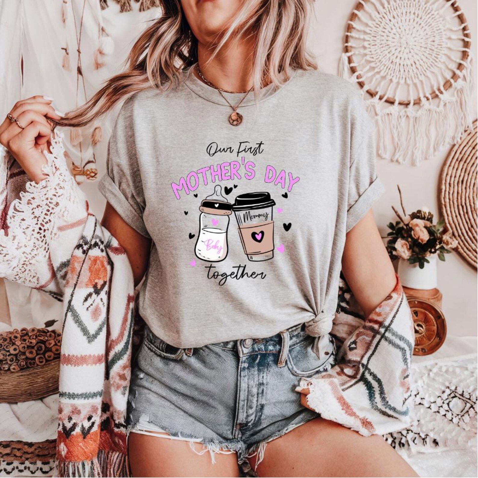 New Mom Mother's Day Shirt: Coffee & Baby Bottle Design 4