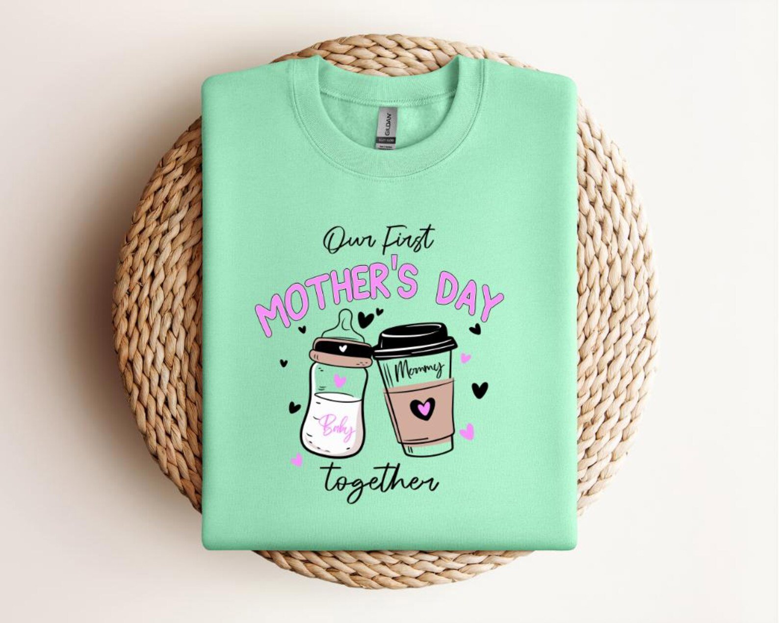 New Mom Mother's Day Shirt: Coffee & Baby Bottle Design 6