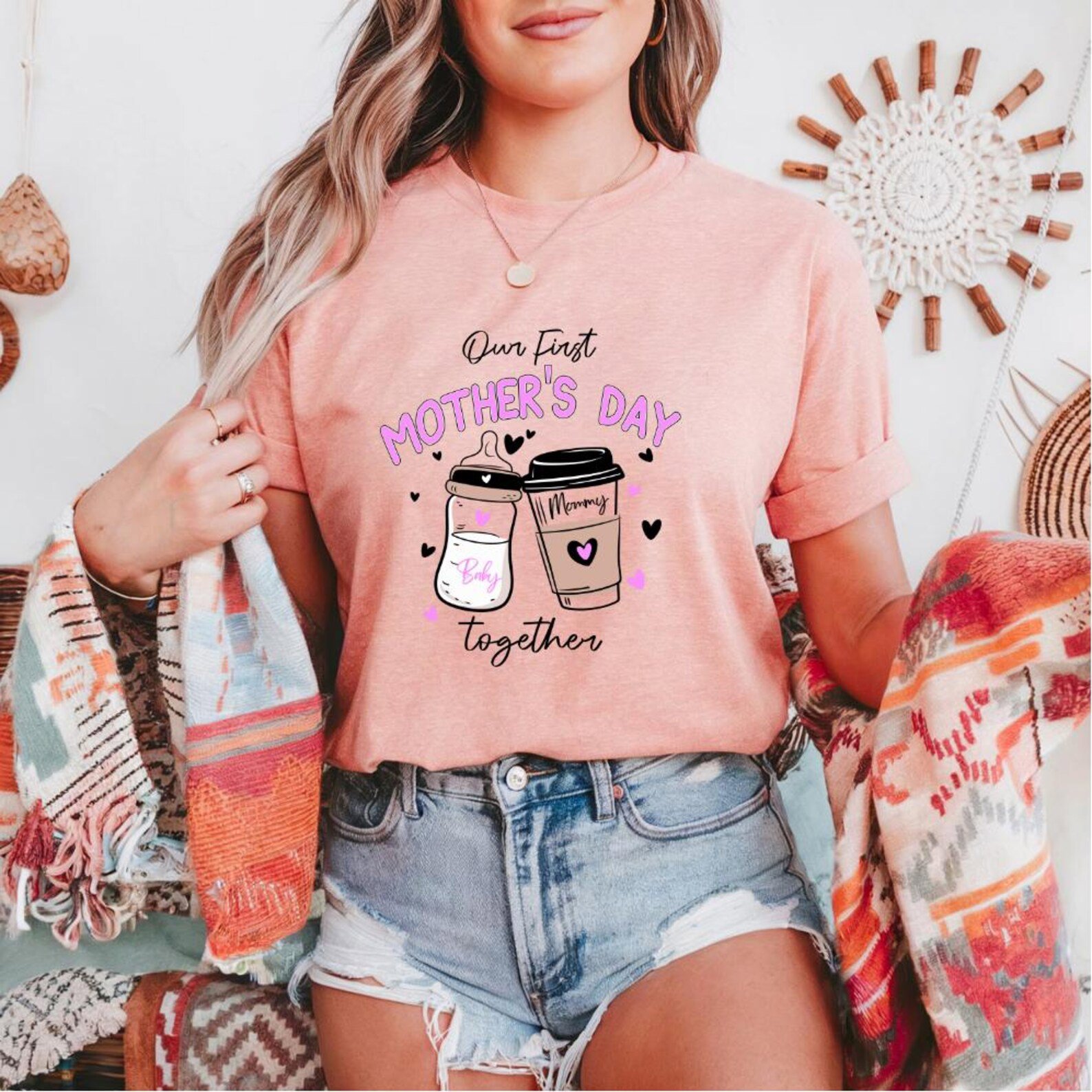 New Mom Mother's Day Shirt: Coffee & Baby Bottle Design 5