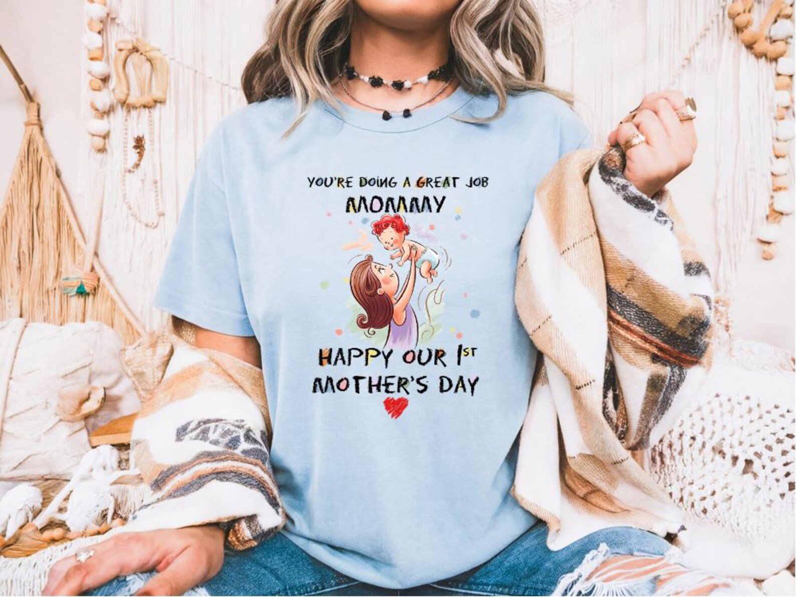You're Doing a Great Job Mommy Shirt, First Mother's Day Gift, Cute Mom and Baby Illustration Tee, New Mom Present, First Mother's Day 3