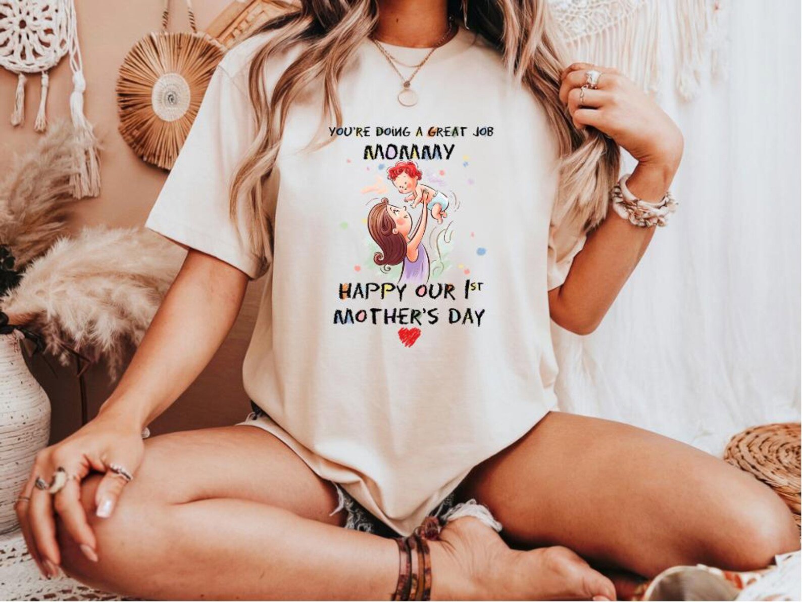 You're Doing a Great Job Mommy Shirt, First Mother's Day Gift, Cute Mom and Baby Illustration Tee, New Mom Present, First Mother's Day 2