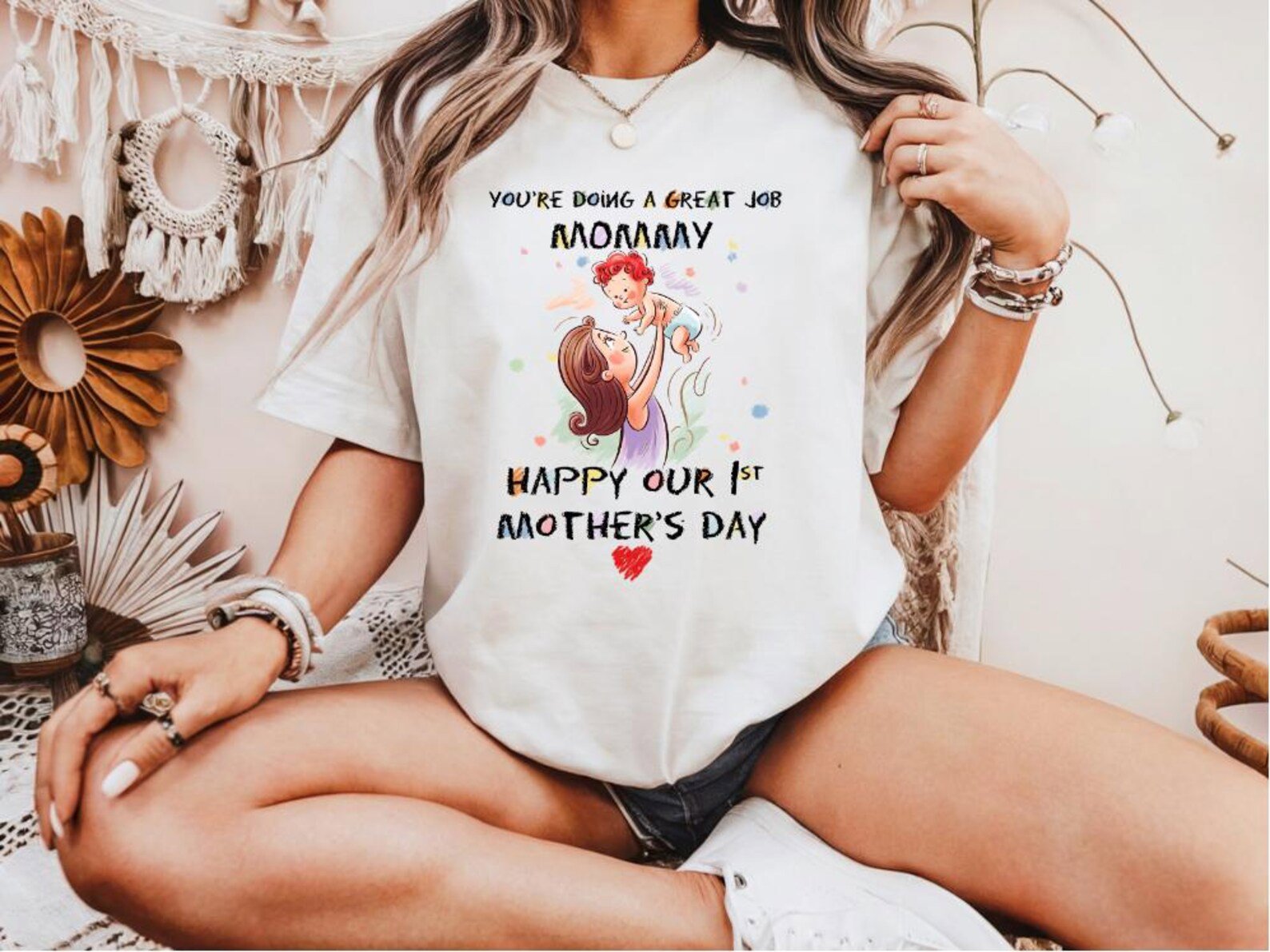 You're Doing a Great Job Mommy Shirt, First Mother's Day Gift, Cute Mom and Baby Illustration Tee, New Mom Present, First Mother's Day 1