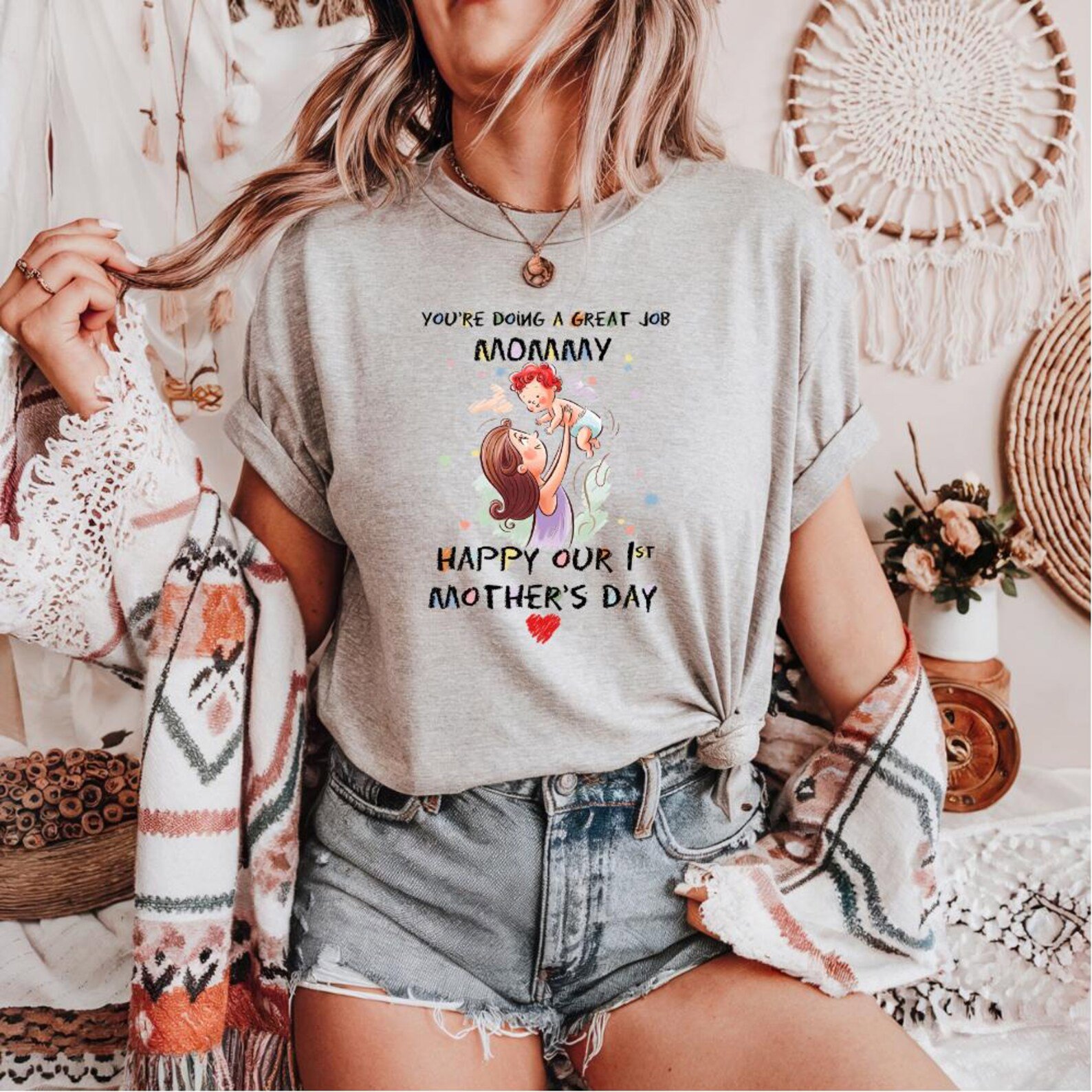You're Doing a Great Job Mommy Shirt, First Mother's Day Gift, Cute Mom and Baby Illustration Tee, New Mom Present, First Mother's Day 4