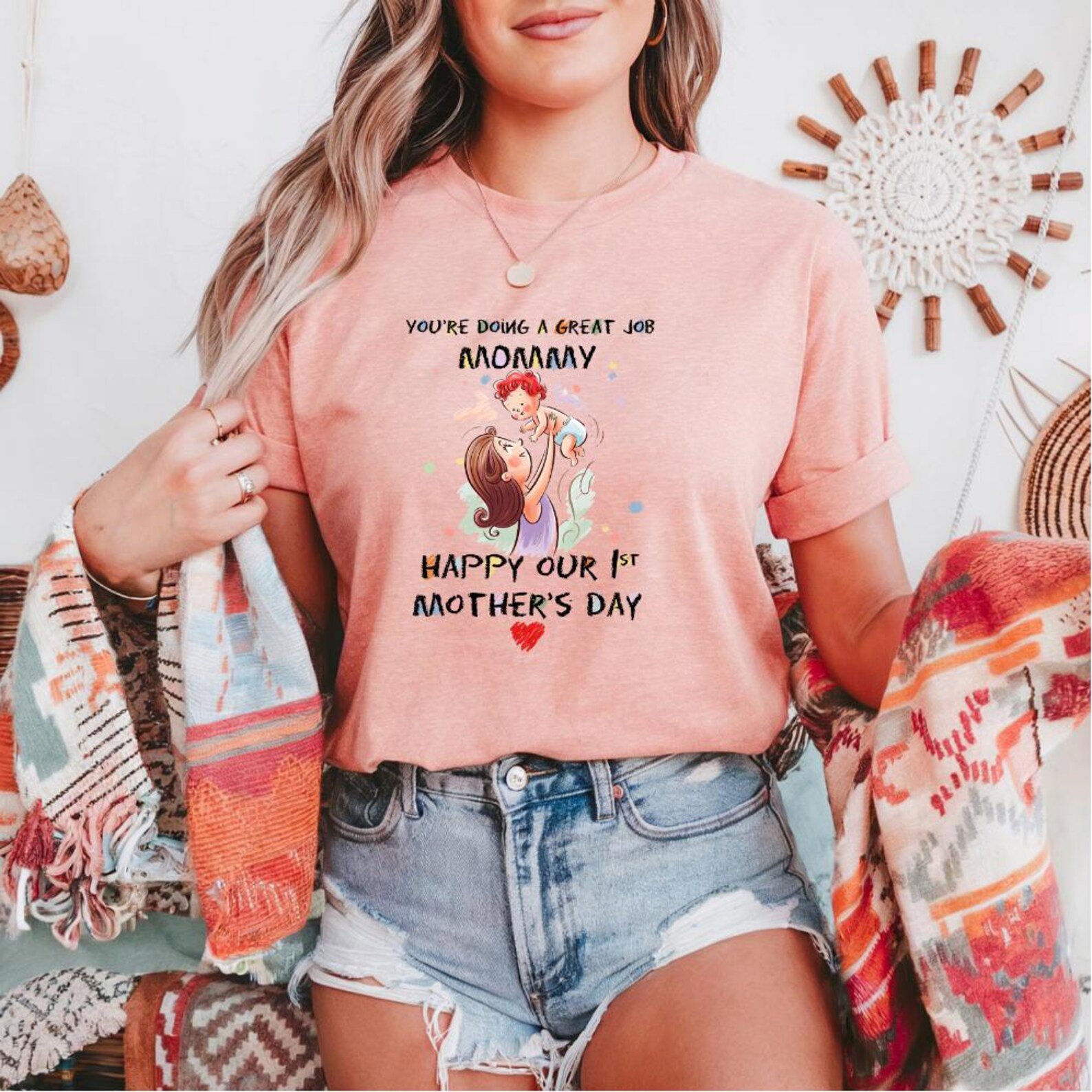 You're Doing a Great Job Mommy Shirt, First Mother's Day Gift, Cute Mom and Baby Illustration Tee, New Mom Present, First Mother's Day 6