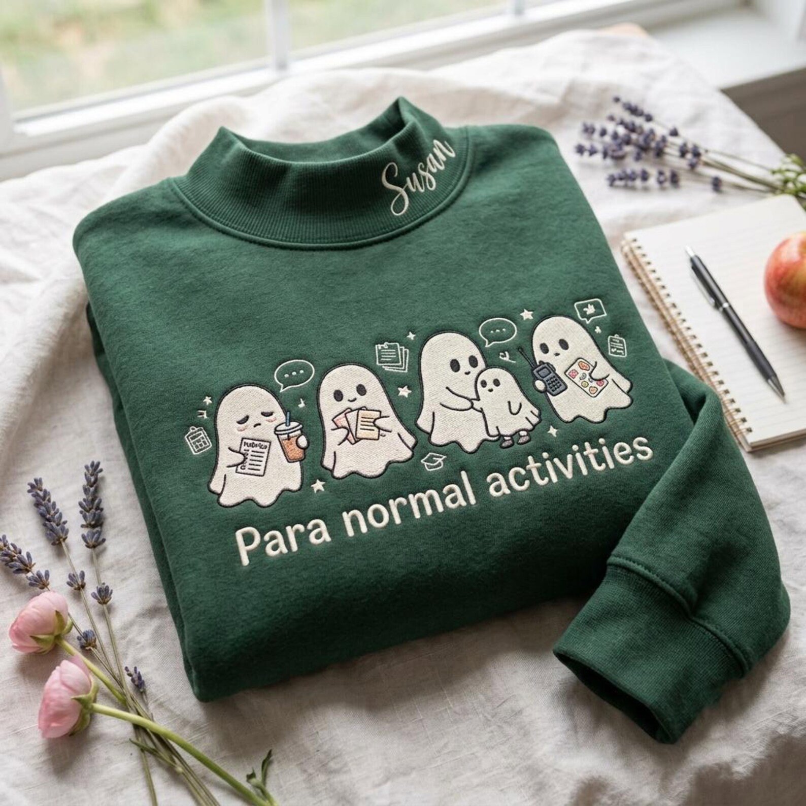 Paraprofessional Embroidered Mock Neck Sweatshirt, Para Normal Activities Ghost Crewneck, Personalized School Staff Gift 4