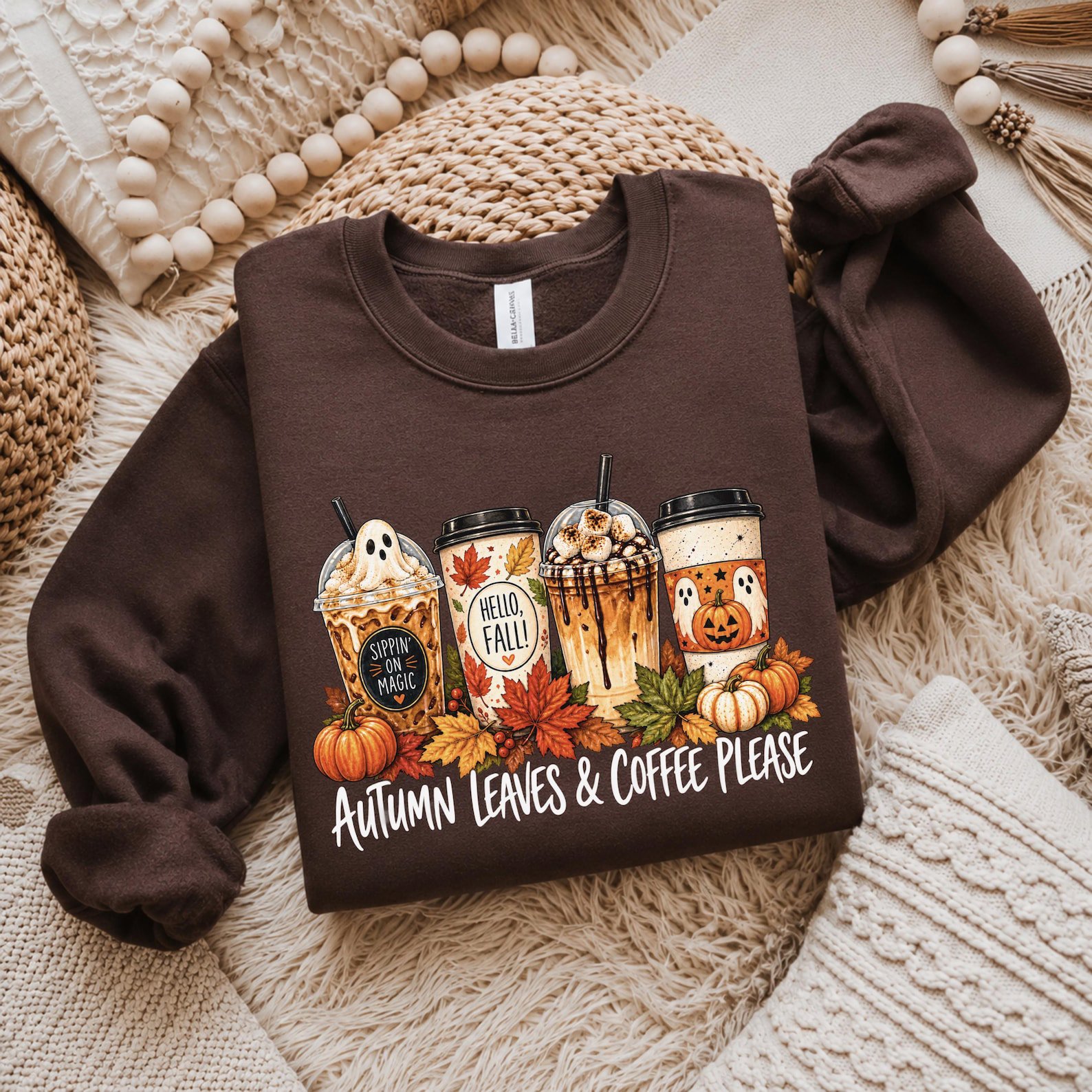 Autumn Leaves Coffee Please Outfit, Iced Latte Pumpkin Spice Graphic Fall Sweatshirt 1