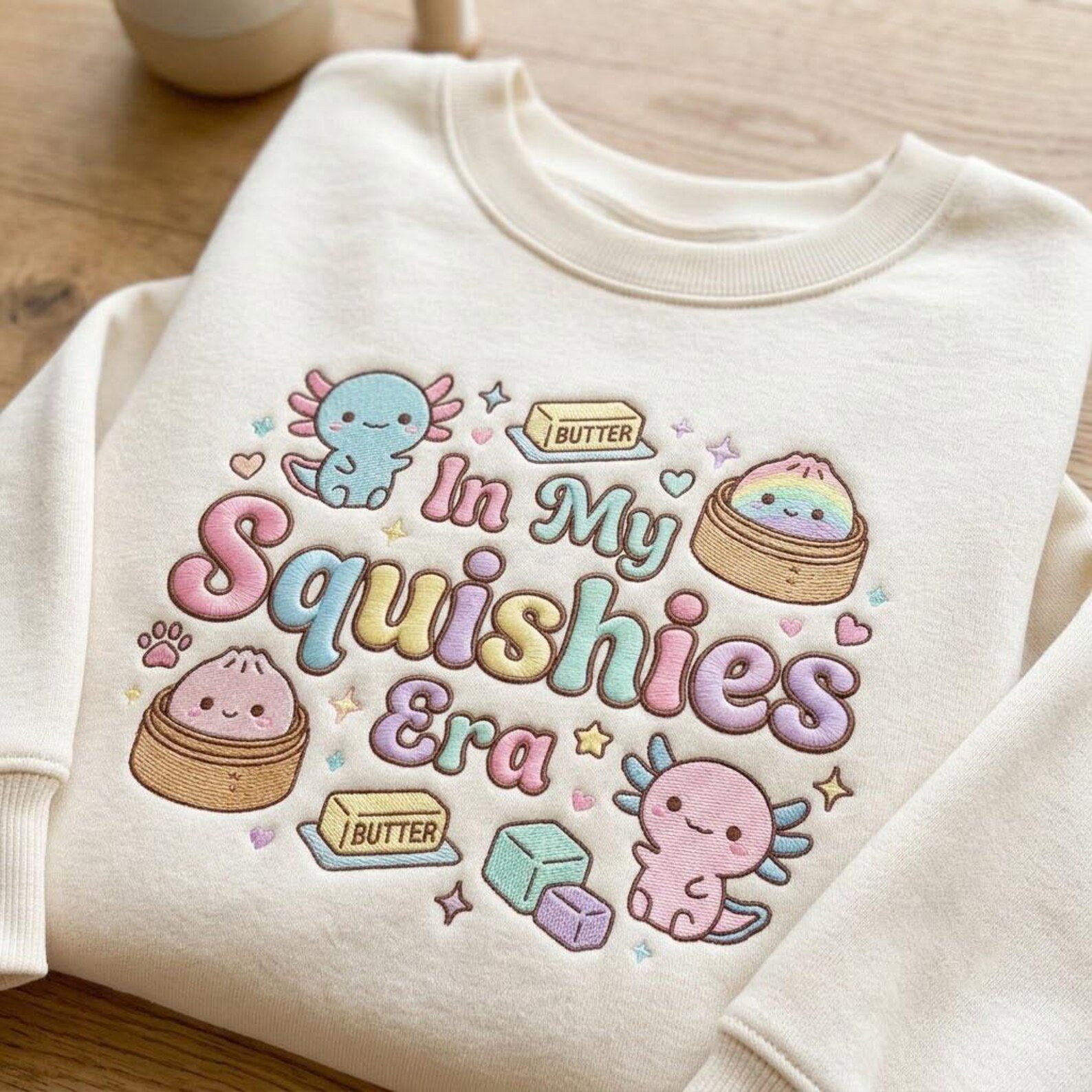 In My Squishies Era Embroidered Sweatshirt, Cute Axolotl Crewneck, Kawaii Plushie Style Shirt, Cozy Pastel Animal Lover Gift 2