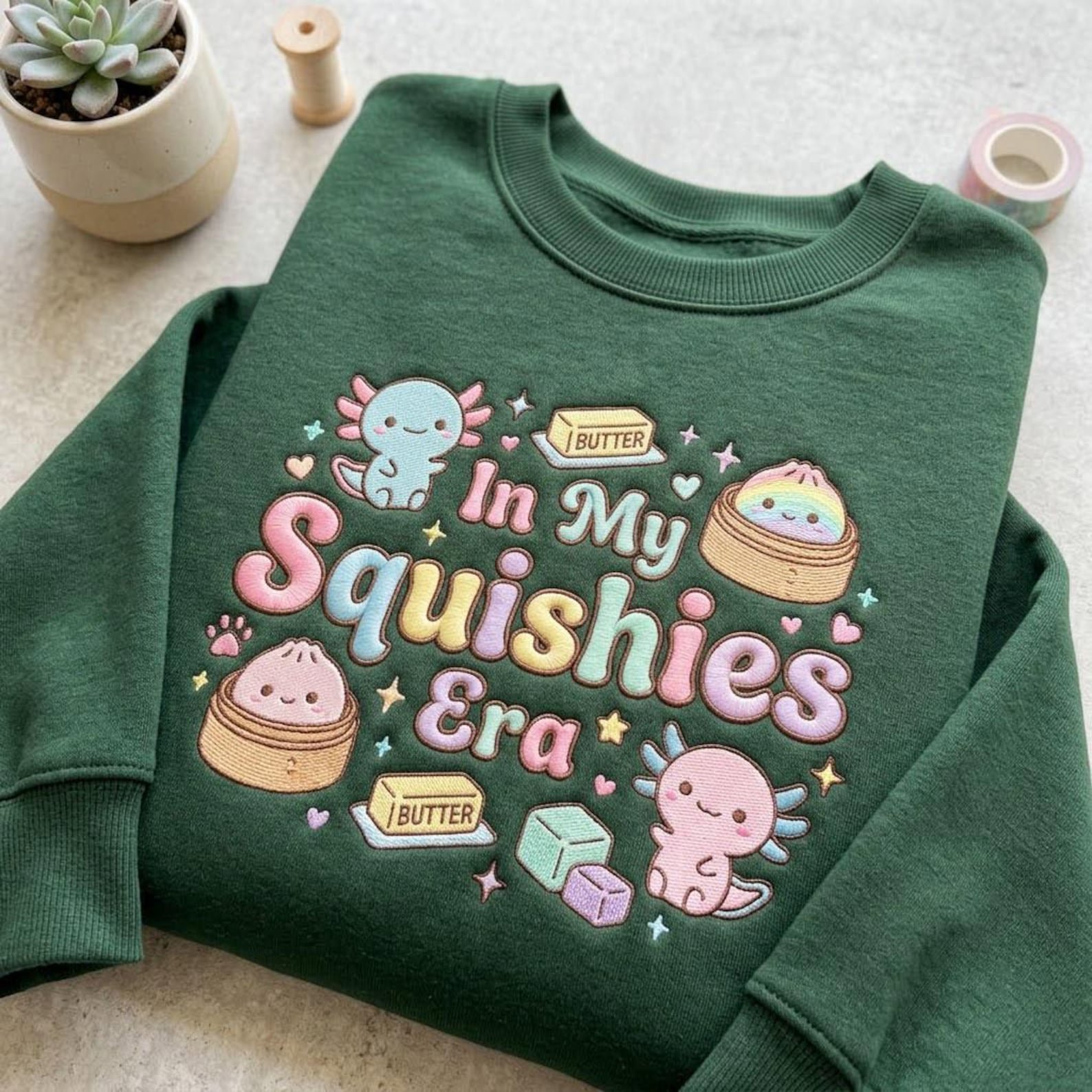 In My Squishies Era Embroidered Sweatshirt, Cute Axolotl Crewneck, Kawaii Plushie Style Shirt, Cozy Pastel Animal Lover Gift 1