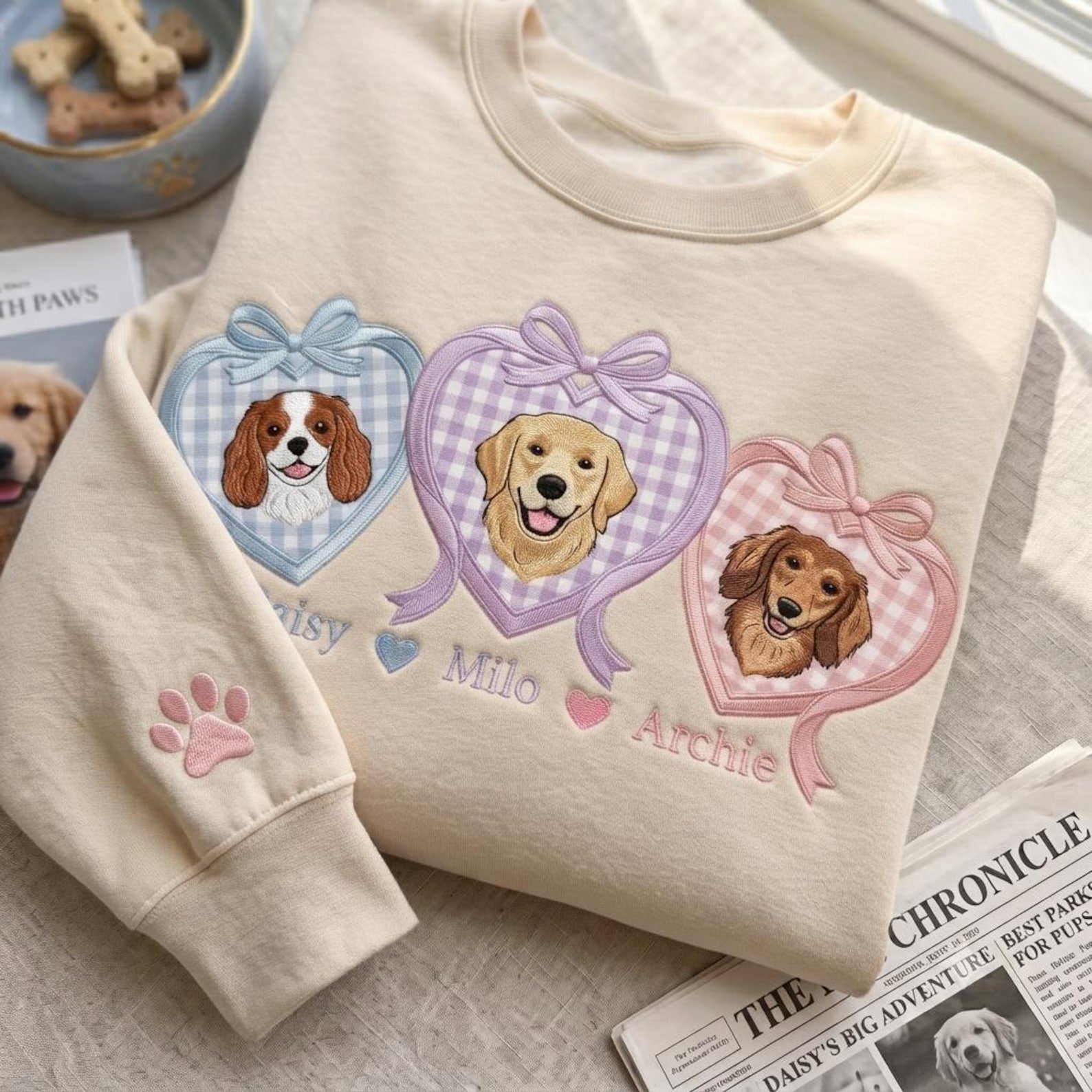 Custom Pet Family Sweatshirt, Applique Heart Dog Portrait Shirt, Custom Multi Pet Family Gift, Dog Lover Keepsake, Dog Photo Custom Shirt 3