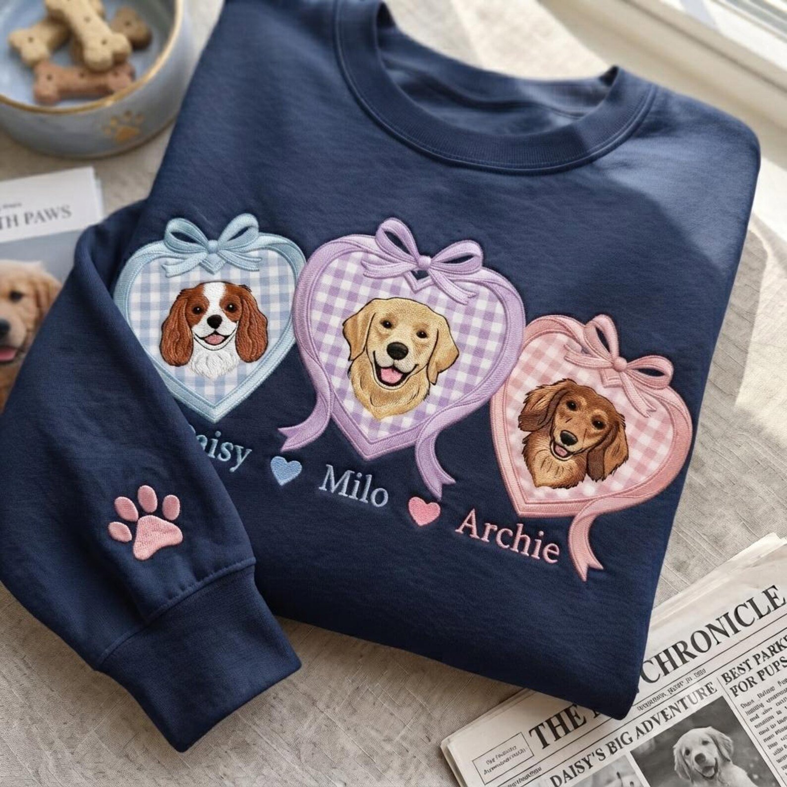 Custom Pet Family Sweatshirt, Applique Heart Dog Portrait Shirt, Custom Multi Pet Family Gift, Dog Lover Keepsake, Dog Photo Custom Shirt 2