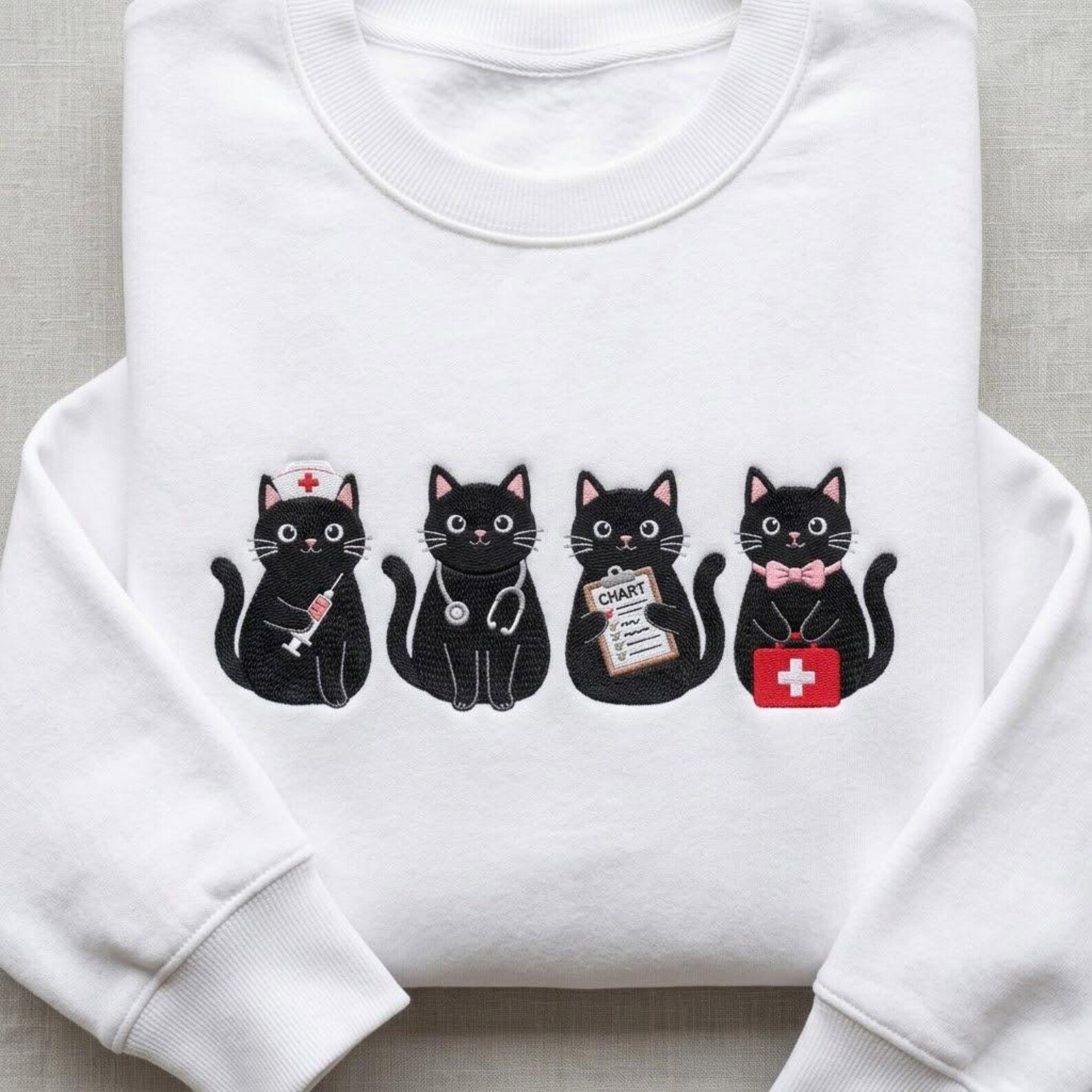 Black Cat Nurse Sweatshirt, Embroidered Medical Kitty Crewneck, Cute Nursing Shirt, Cat Lover Gift, Nurse School Outfit 3