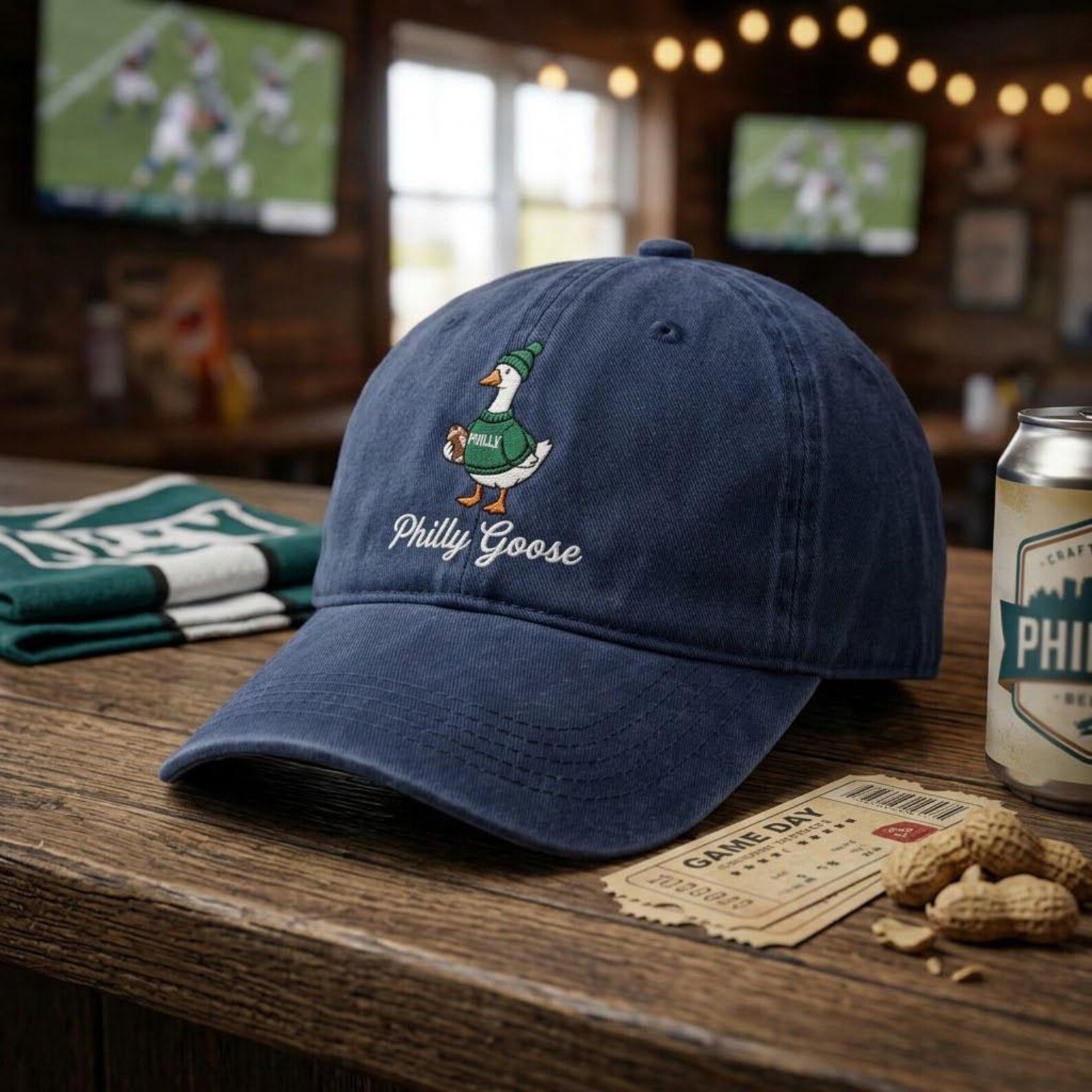 Funny Philly Goose Embroidered Washed Hat, Football Game Day Dad Cap, Sports Fan Goose Hat, Philadelphia Football Gift 1