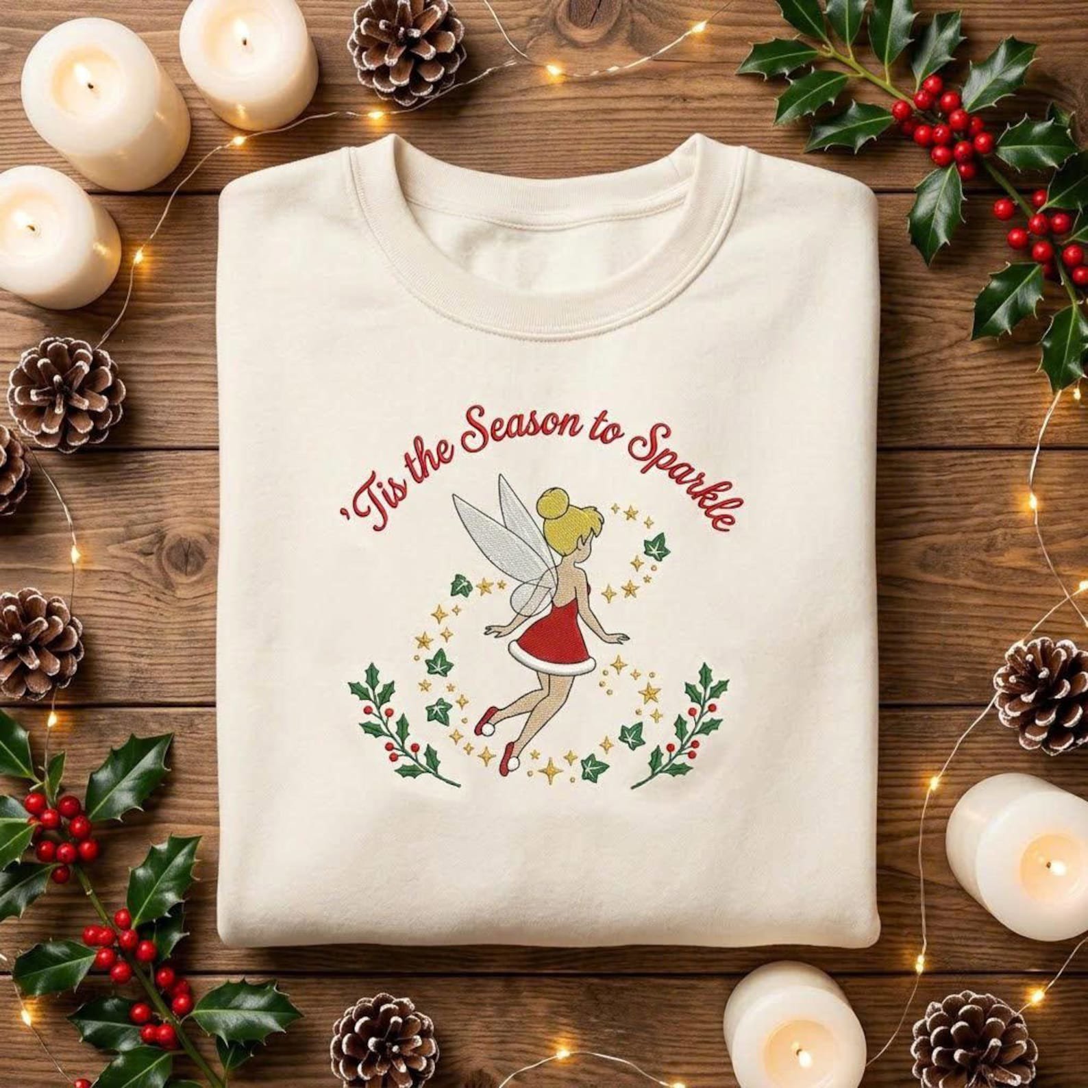 Tis the Season to Sparkle Sweatshirt, Embroidered Christmas Fairy Sweater, Holly and Stars Holiday Shirt, Festive Gift 1