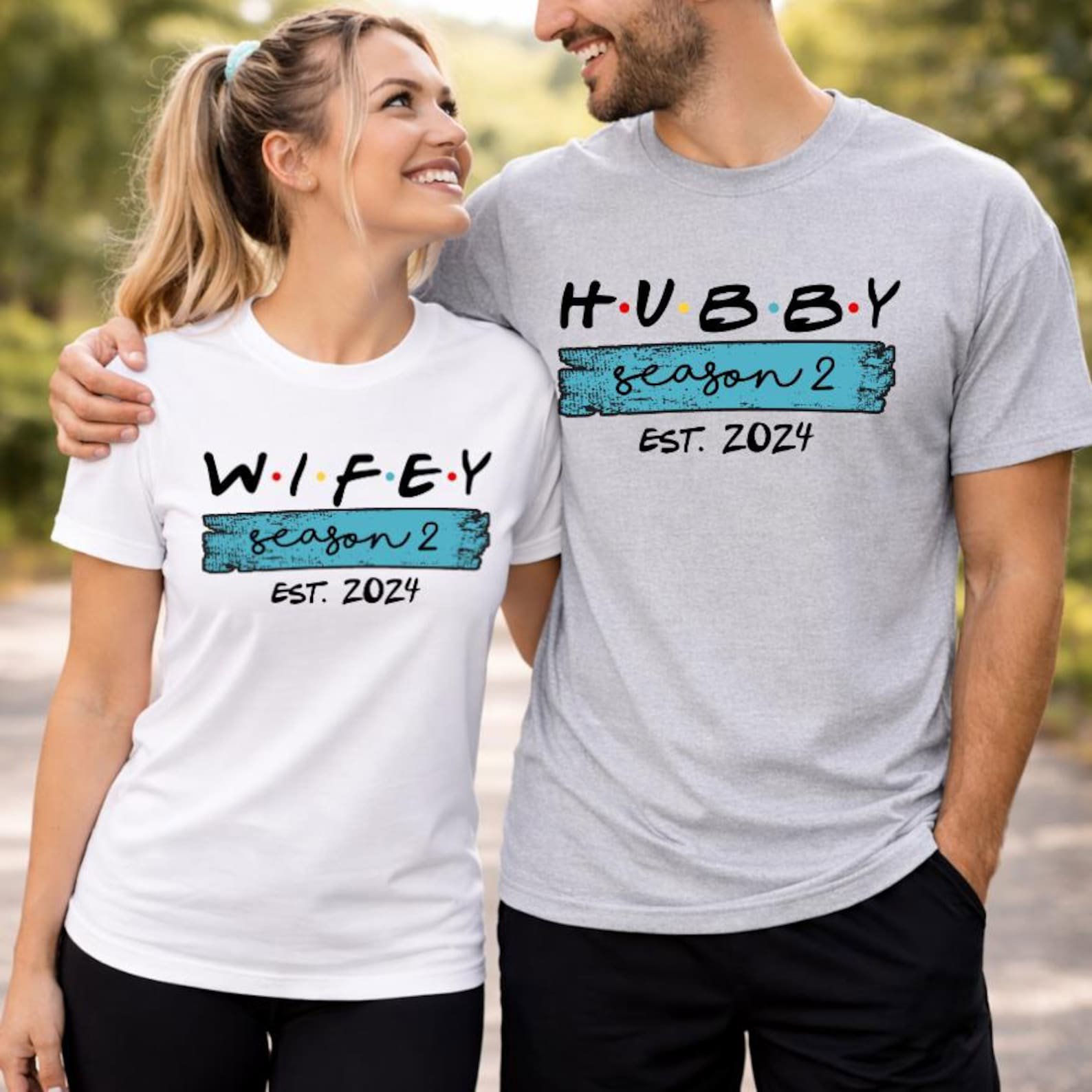 Matching Hubby Wifey Shirts, EST Custom Year Couple Shirts, His and Hers Matching Couple Shirt Gift, Newlywed Shirts, Anniversary Couple Tee 1