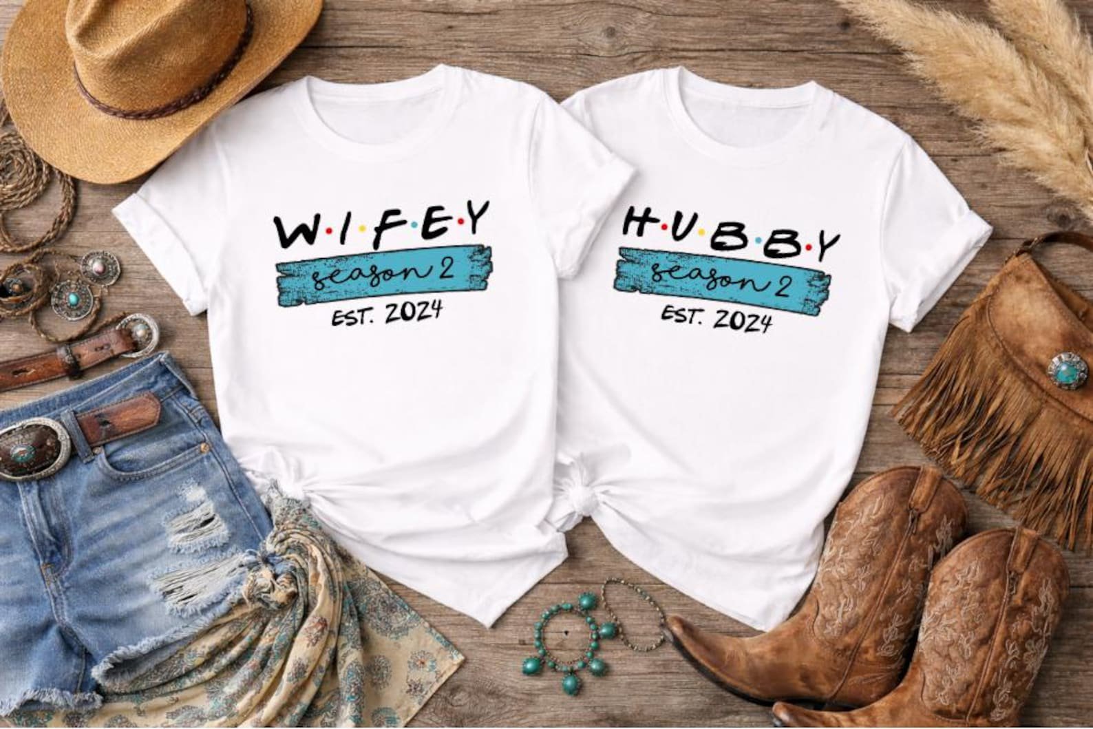 Matching Hubby Wifey Shirts, EST Custom Year Couple Shirts, His and Hers Matching Couple Shirt Gift, Newlywed Shirts, Anniversary Couple Tee 2