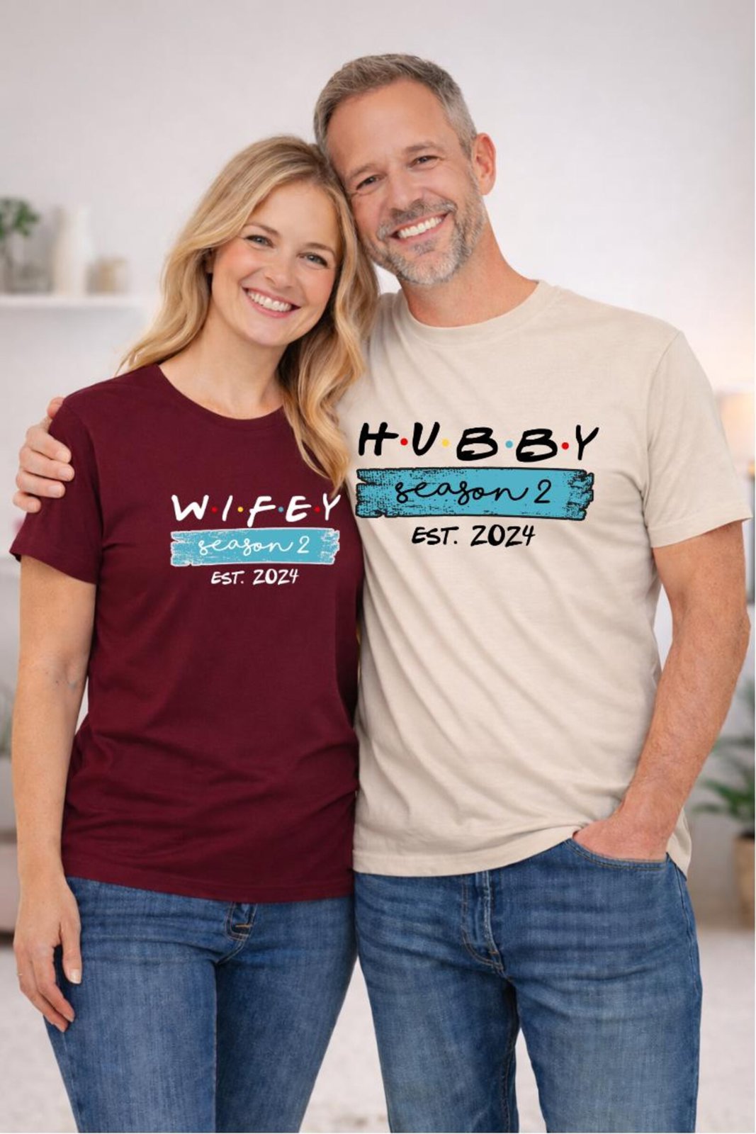 Matching Hubby Wifey Shirts, EST Custom Year Couple Shirts, His and Hers Matching Couple Shirt Gift, Newlywed Shirts, Anniversary Couple Tee 4