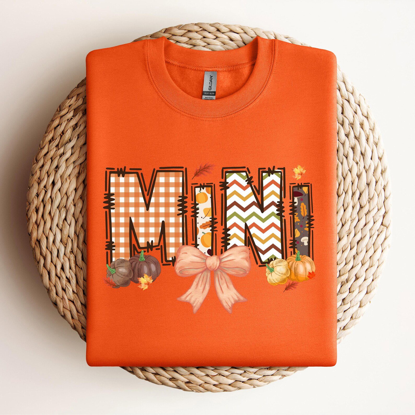 Custom Fall Mama Mini Shirt, Pumpkin Patch Bow Graphic Sweatshirt For Matching Family Autumn Outfit 6