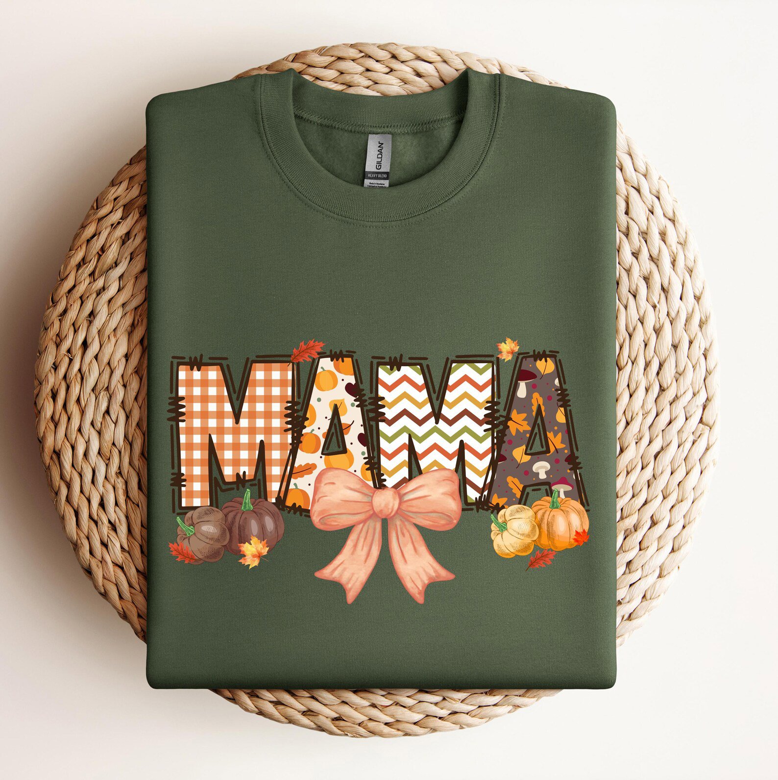 Custom Fall Mama Mini Shirt, Pumpkin Patch Bow Graphic Sweatshirt For Matching Family Autumn Outfit 8