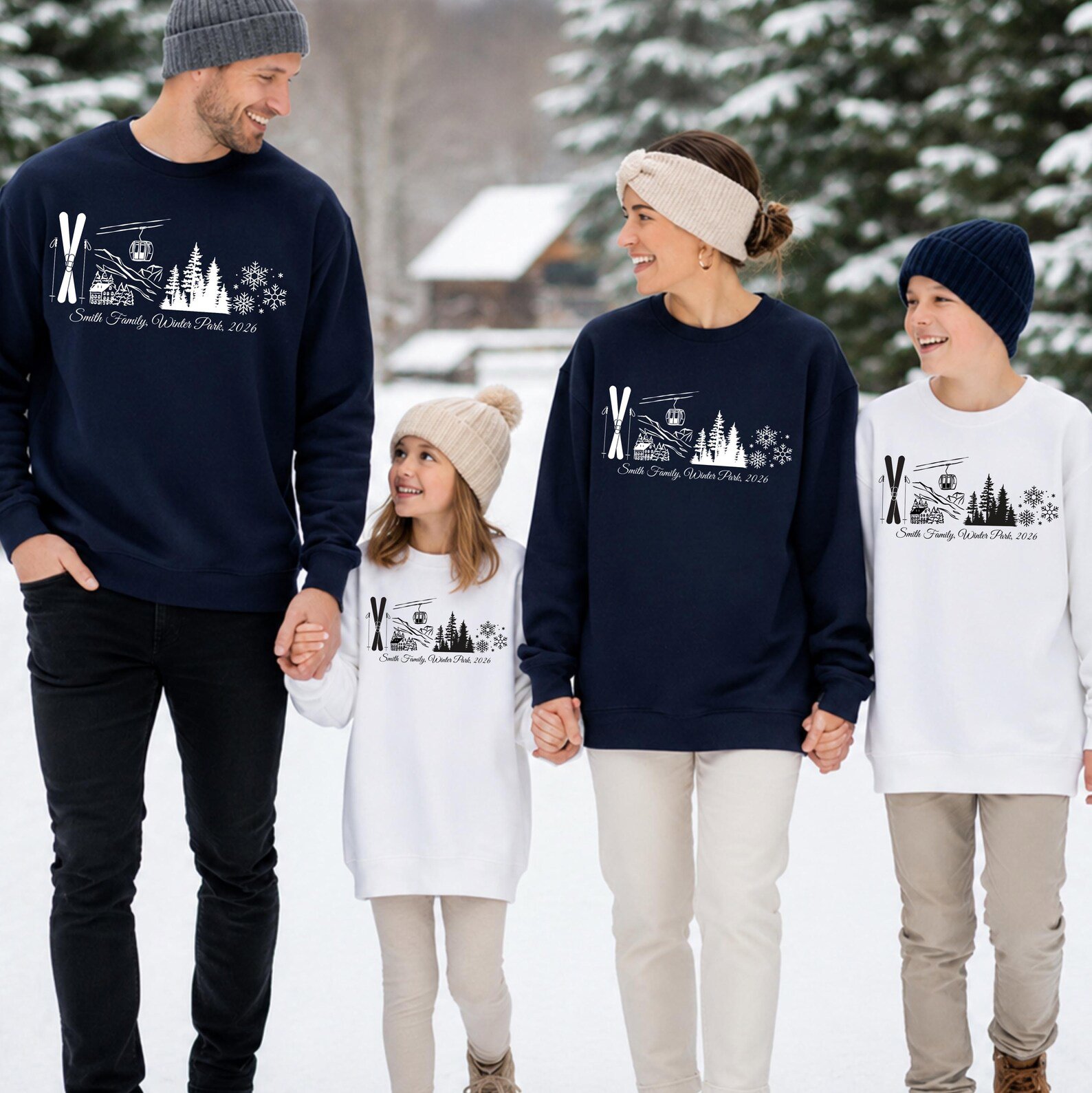 Custom Ski Trip Sweatshirt, Matching Family Vacation Shirt, Mountain Cabin Graphic Tee 2