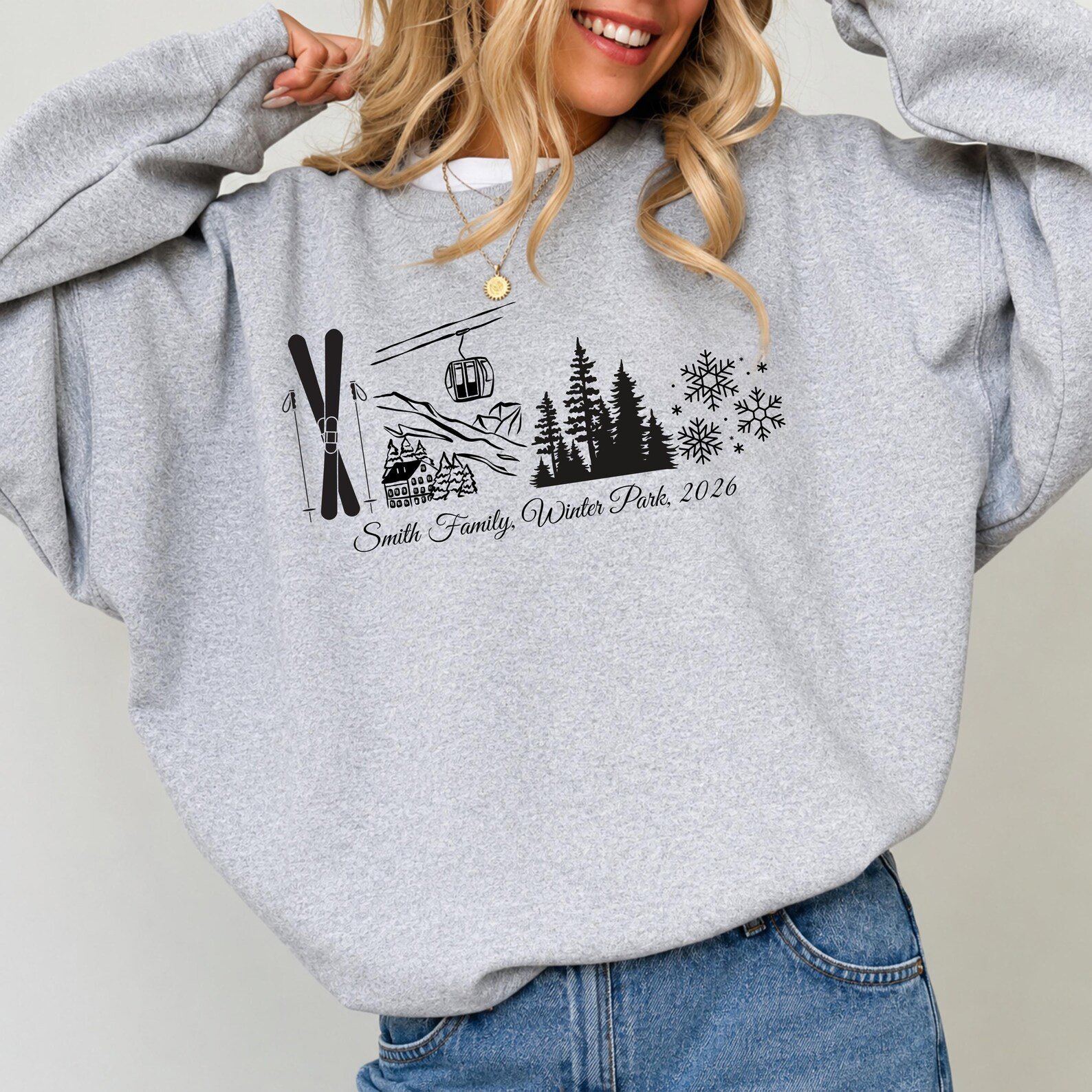 Custom Ski Trip Sweatshirt, Matching Family Vacation Shirt, Mountain Cabin Graphic Tee 3