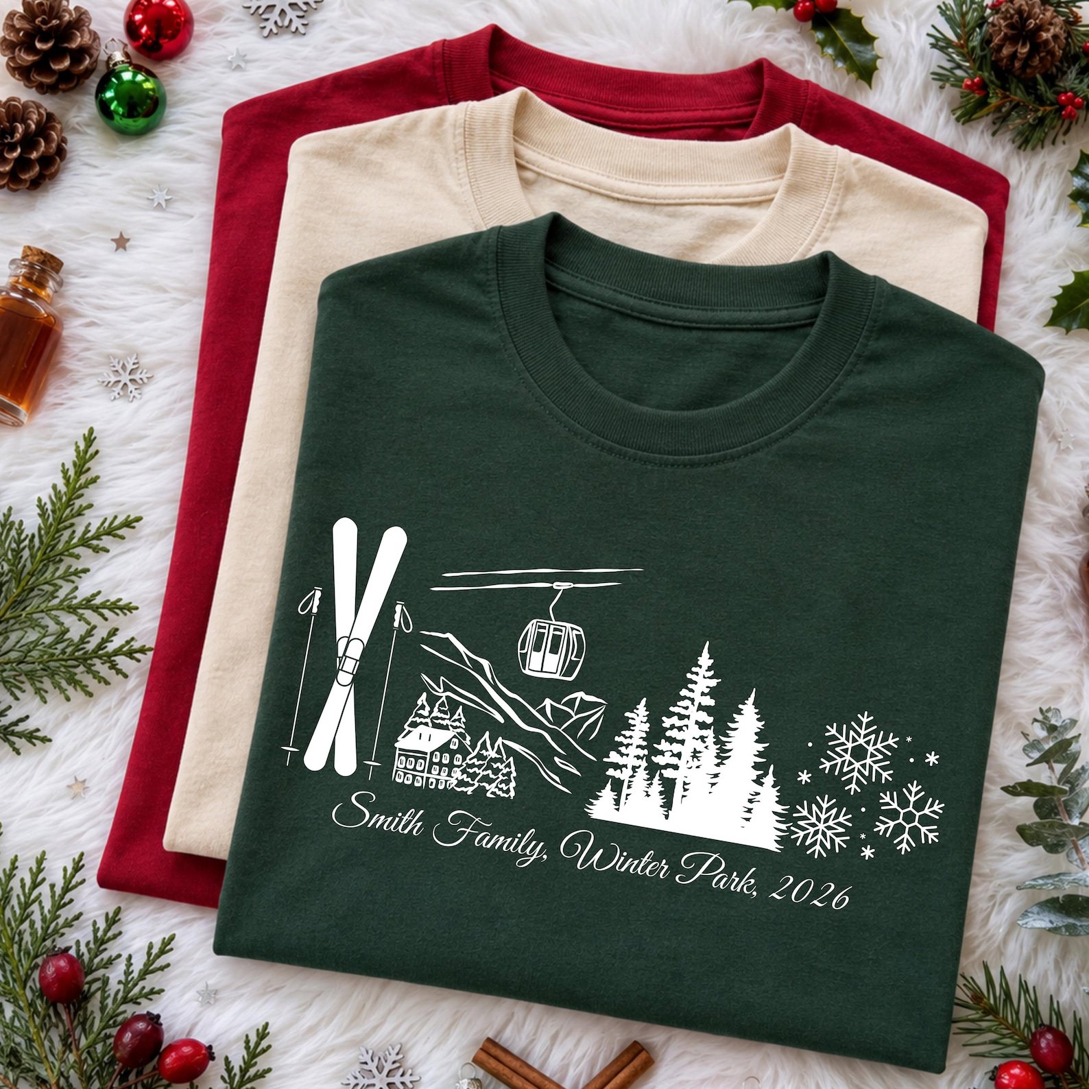 Custom Ski Trip Sweatshirt, Matching Family Vacation Shirt, Mountain Cabin Graphic Tee 1
