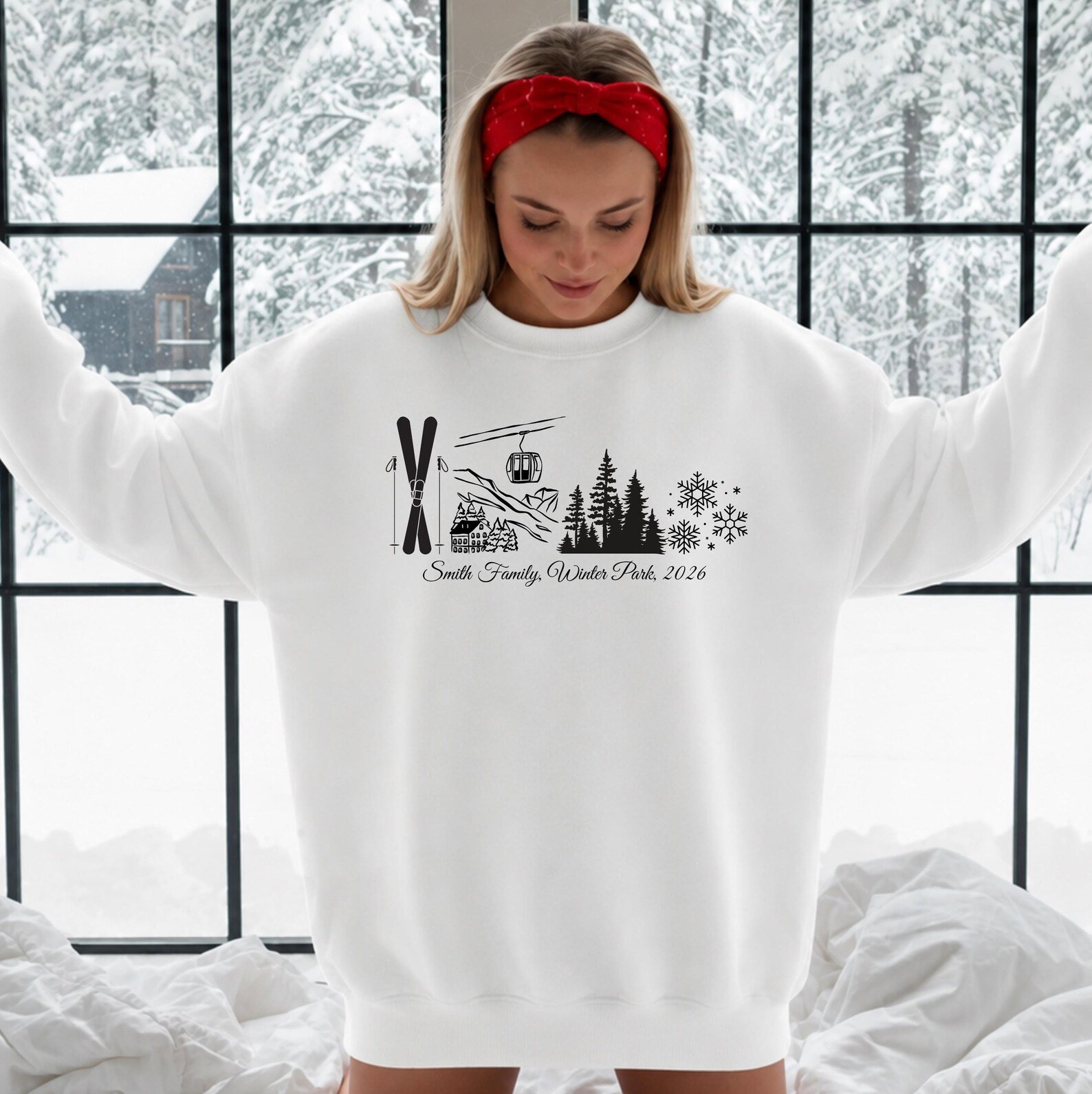 Custom Ski Trip Sweatshirt, Matching Family Vacation Shirt, Mountain Cabin Graphic Tee 9