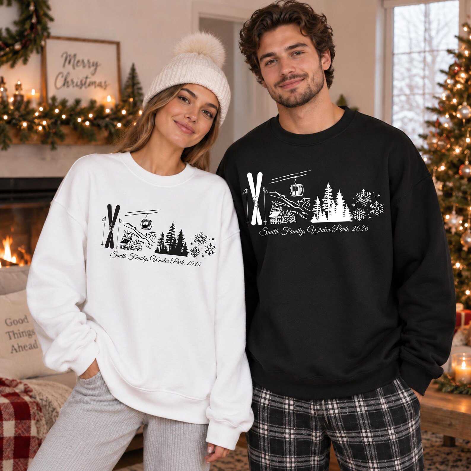 Custom Ski Trip Sweatshirt, Matching Family Vacation Shirt, Mountain Cabin Graphic Tee 11