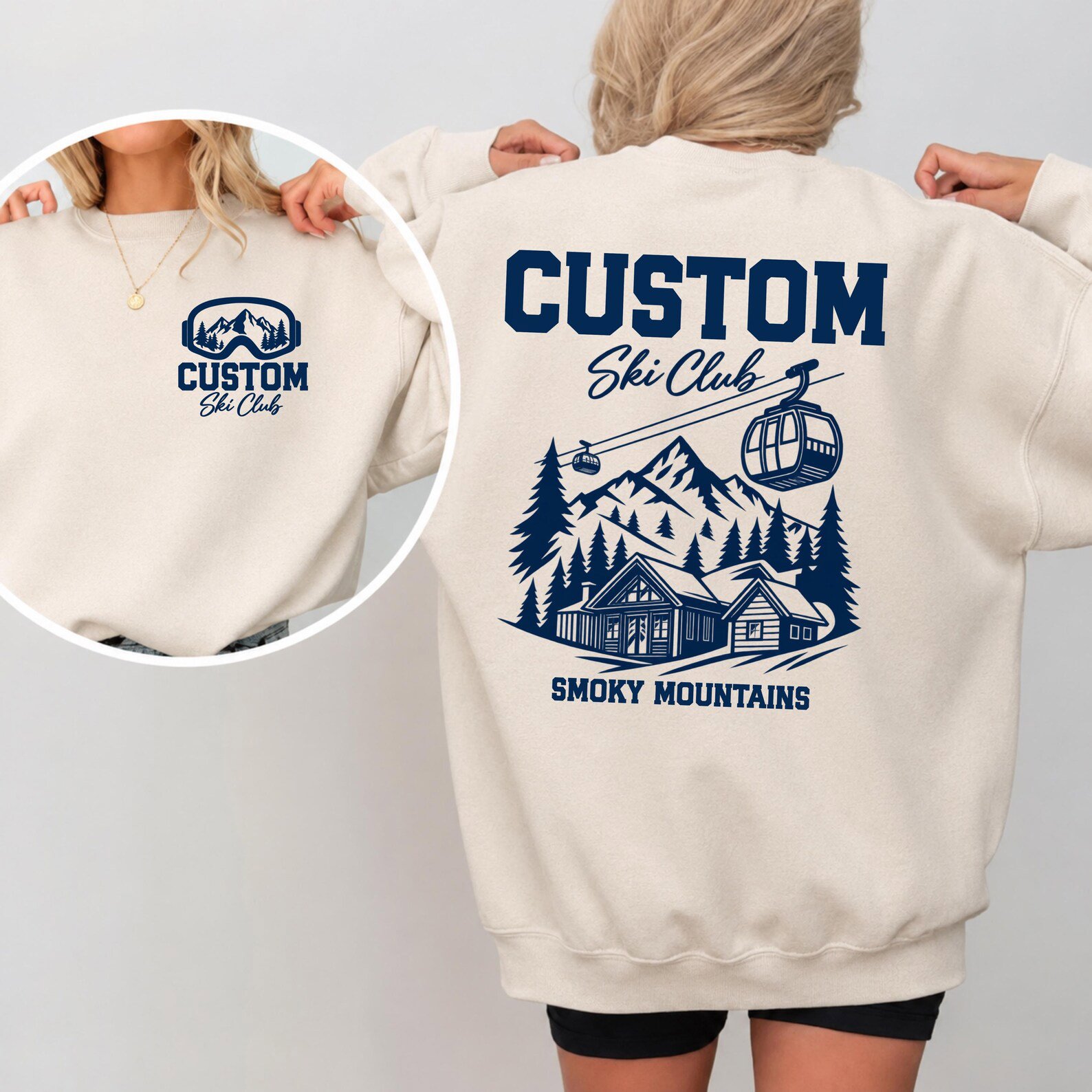 Custom Ski Club Sweatshirt, Matching Family Vacation Shirt, Mountain Cabin Graphic Tee 1
