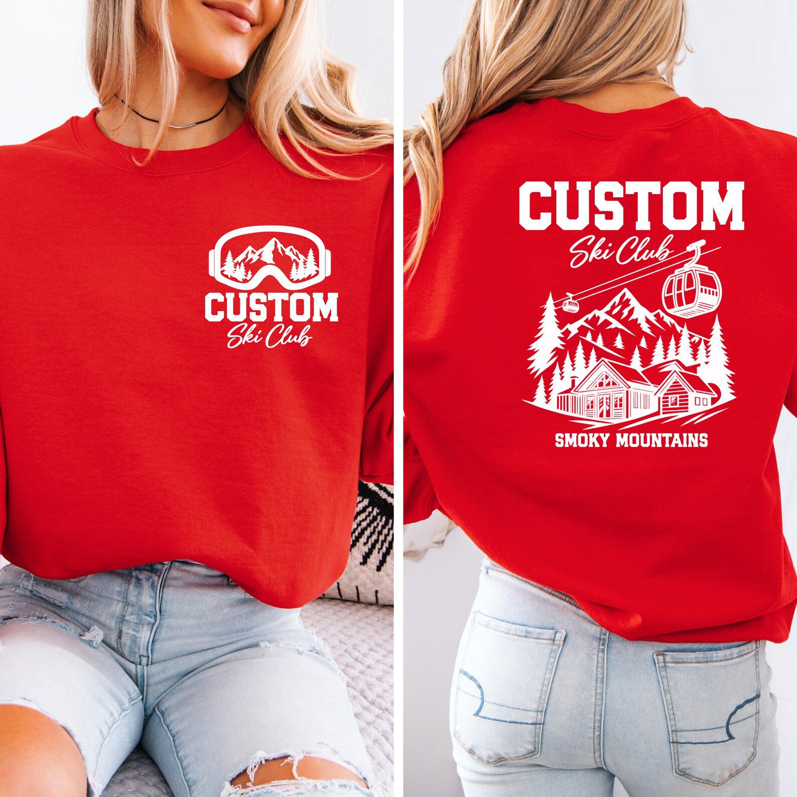 Custom Ski Club Sweatshirt, Matching Family Vacation Shirt, Mountain Cabin Graphic Tee 9