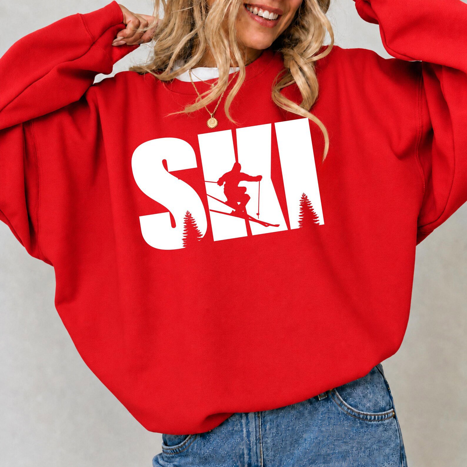 Ski Couple Sweatshirt, Winter Vacation Mountain Shirt, Matching Snow Sports Graphic Tee 8