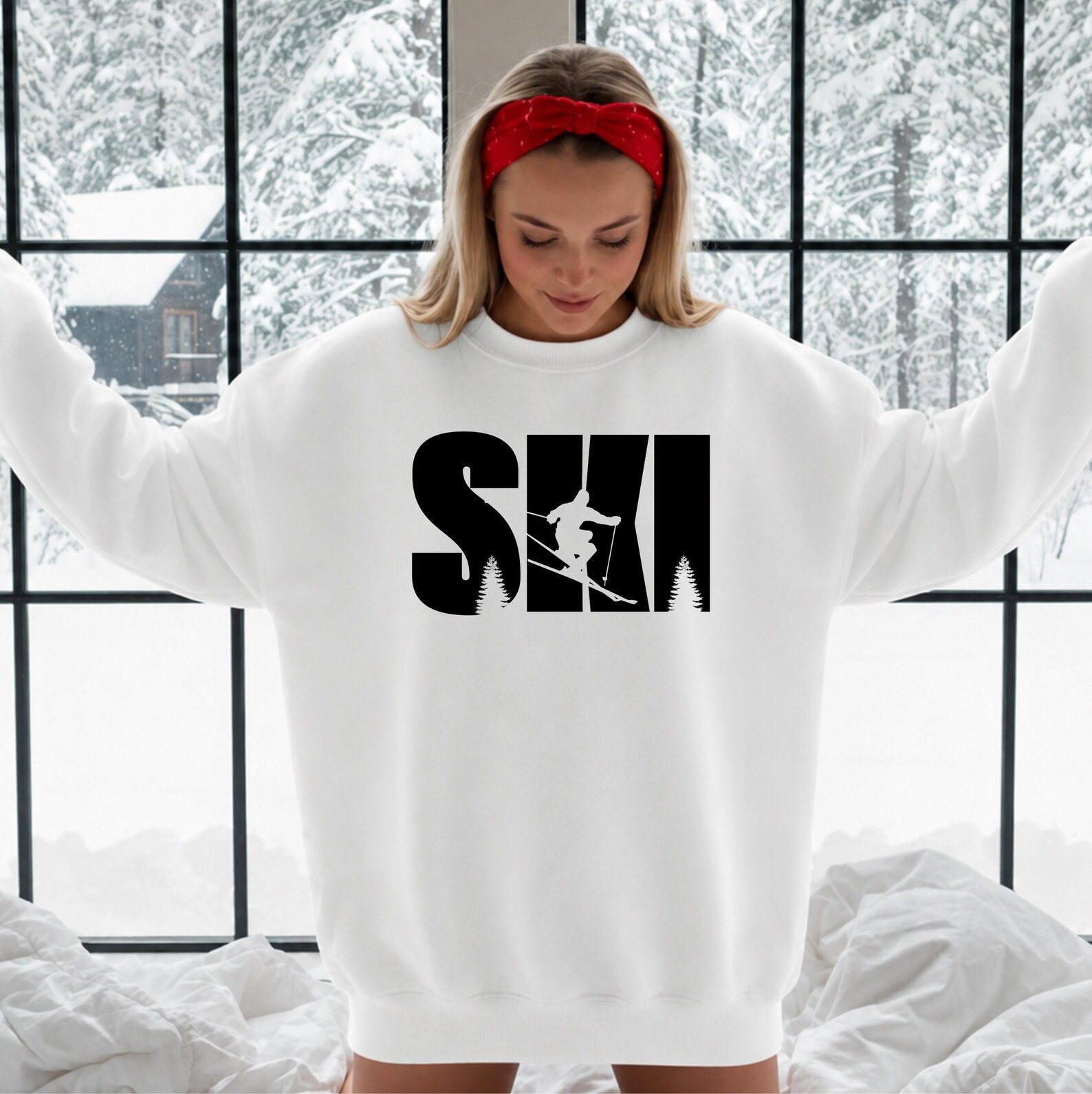Ski Couple Sweatshirt, Winter Vacation Mountain Shirt, Matching Snow Sports Graphic Tee 10