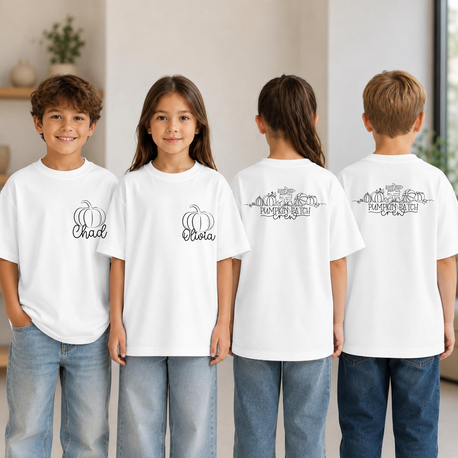 Custom Name Pumpkin Patch Crew Sweatshirt, Front Back Print Fall Matching Family Outfit 6