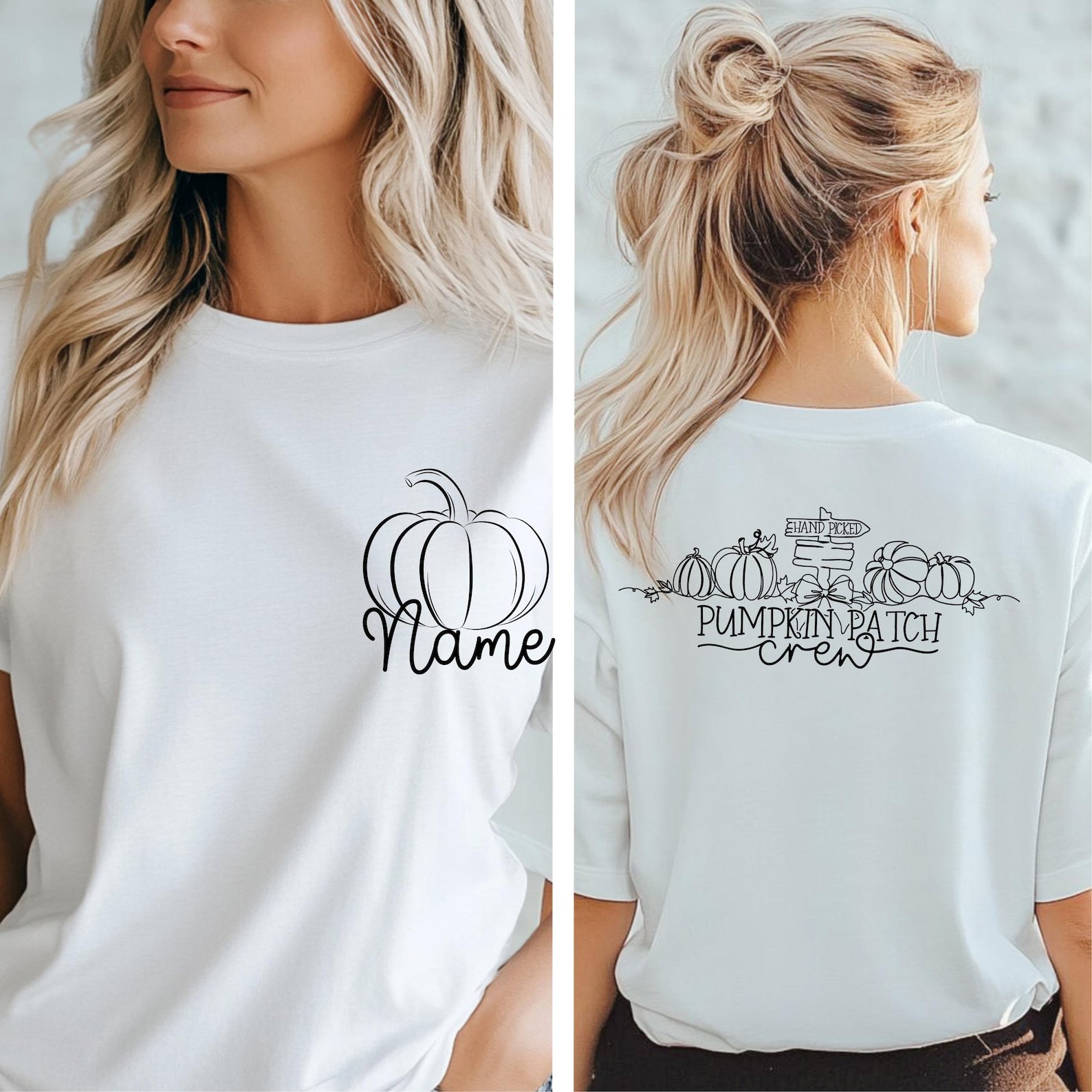 Custom Name Pumpkin Patch Crew Sweatshirt, Front Back Print Fall Matching Family Outfit 9