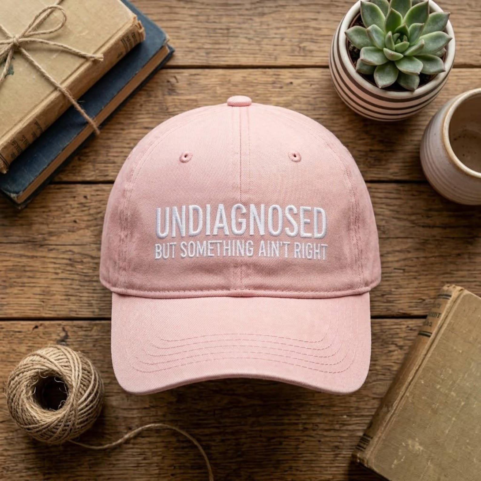 Funny Undiagnosed Embroidered Hat, Sarcastic Mental Health Dad Cap, Something Ain’t Right Quote Gift, Everyday Humor Accessory Gift 1