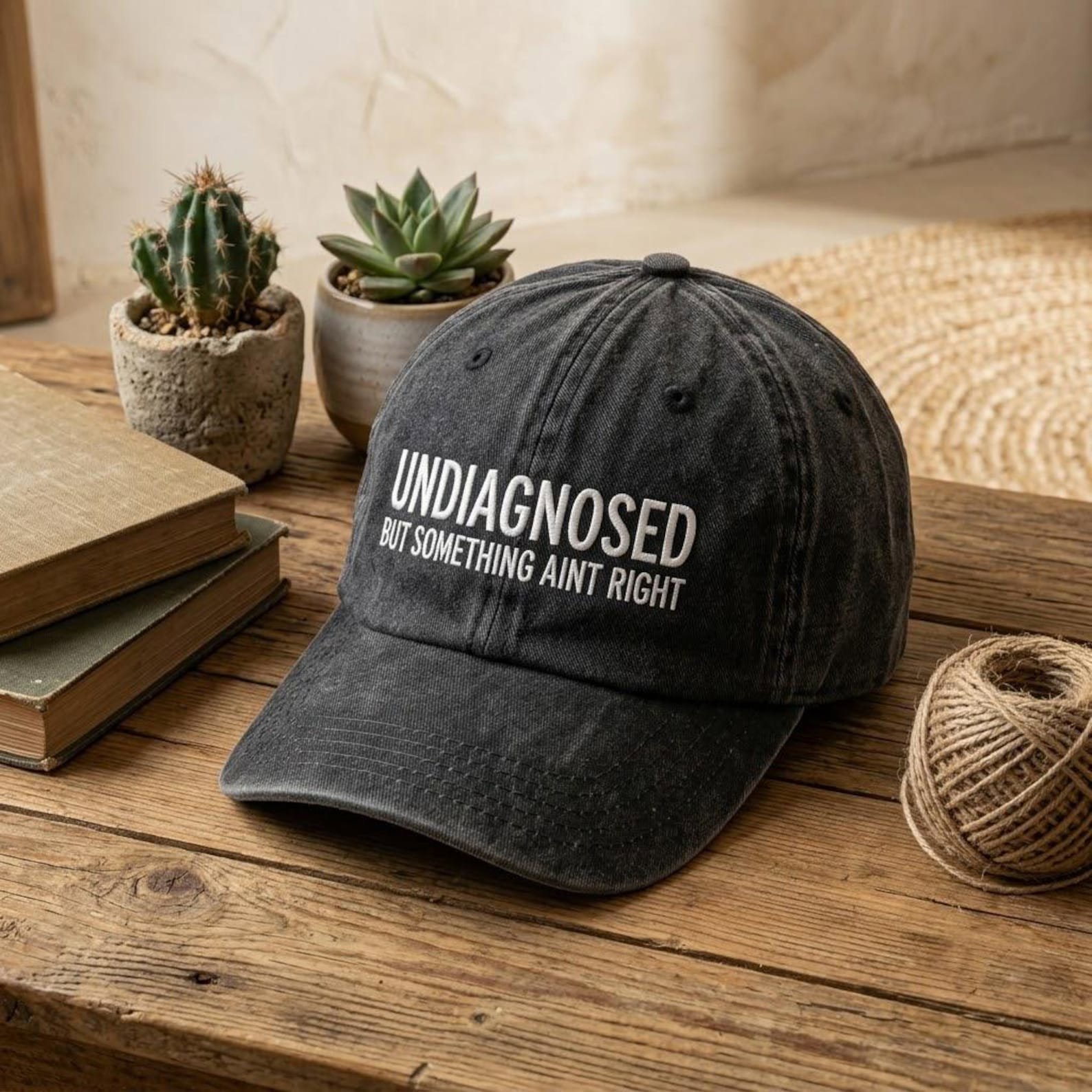 Funny Undiagnosed Embroidered Hat, Sarcastic Mental Health Dad Cap, Something Ain’t Right Quote Gift, Everyday Humor Accessory Gift 4